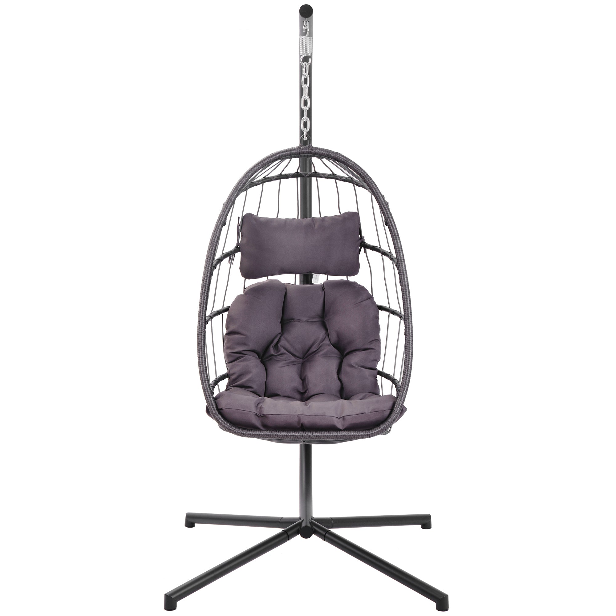 In door outdoor patio Wicker Hanging Chair Swing Chair Patio Egg Chair UV Resistant Dark grey cushion Aluminum frame - Atlantic Fine Furniture Inc