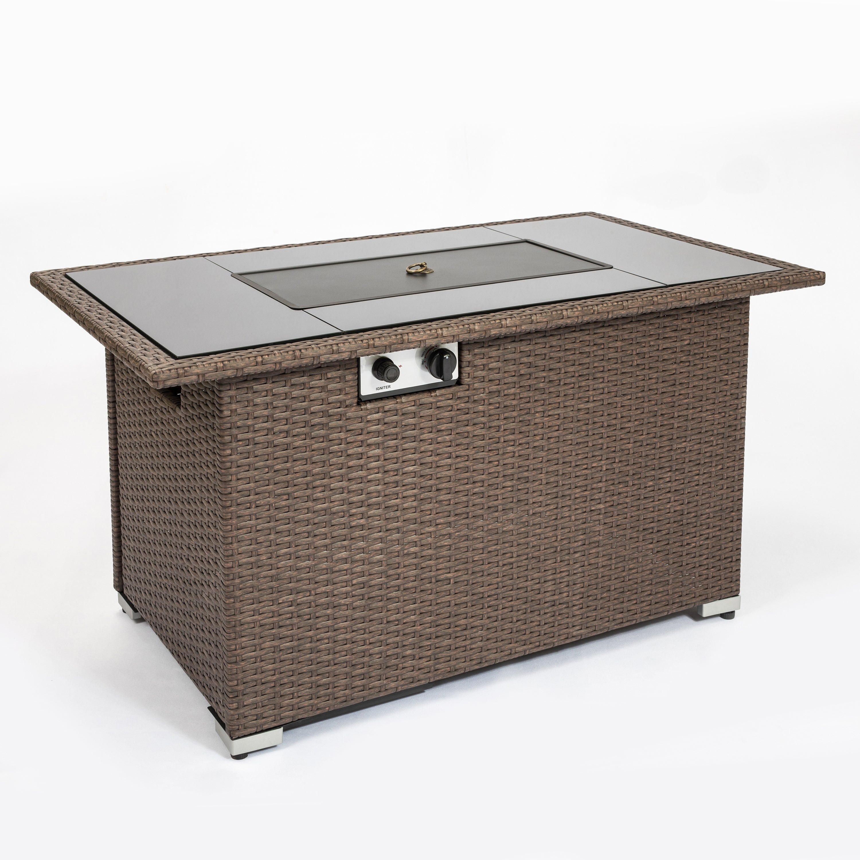 Outdoor 44" Propane Fire pit Table Rectangle 50,000 BTU with 8mm Tempered Glass Tabletop & Blue Stone& Steel table lid &Table waterproof dusty Cover ,ETL Certification (Brown) - Atlantic Fine Furniture Inc