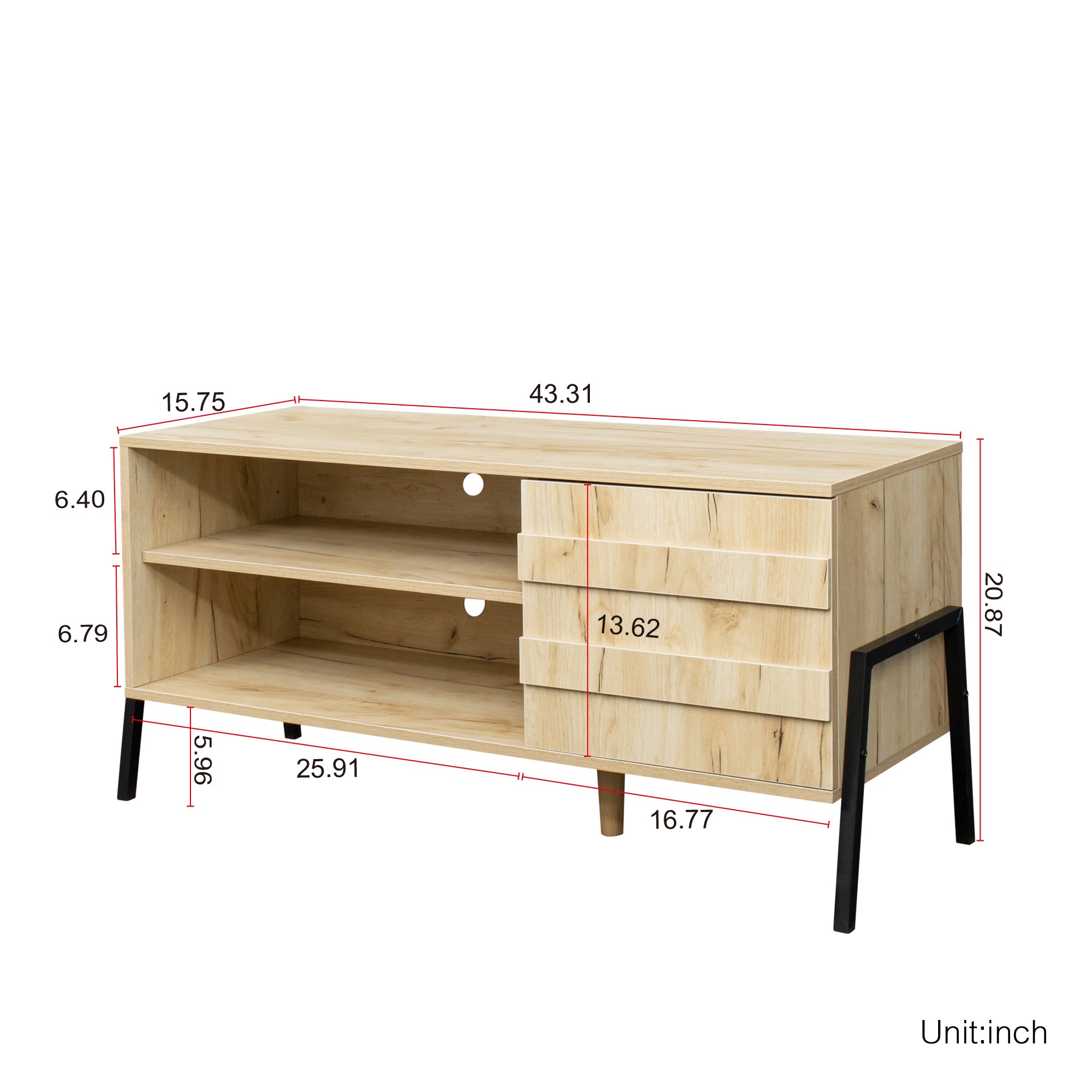 Mid-century modern TV cabinet wooden TV console media cabinet with storage space and brown home entertainment center for living room, bedroom and office,oak - Atlantic Fine Furniture Inc