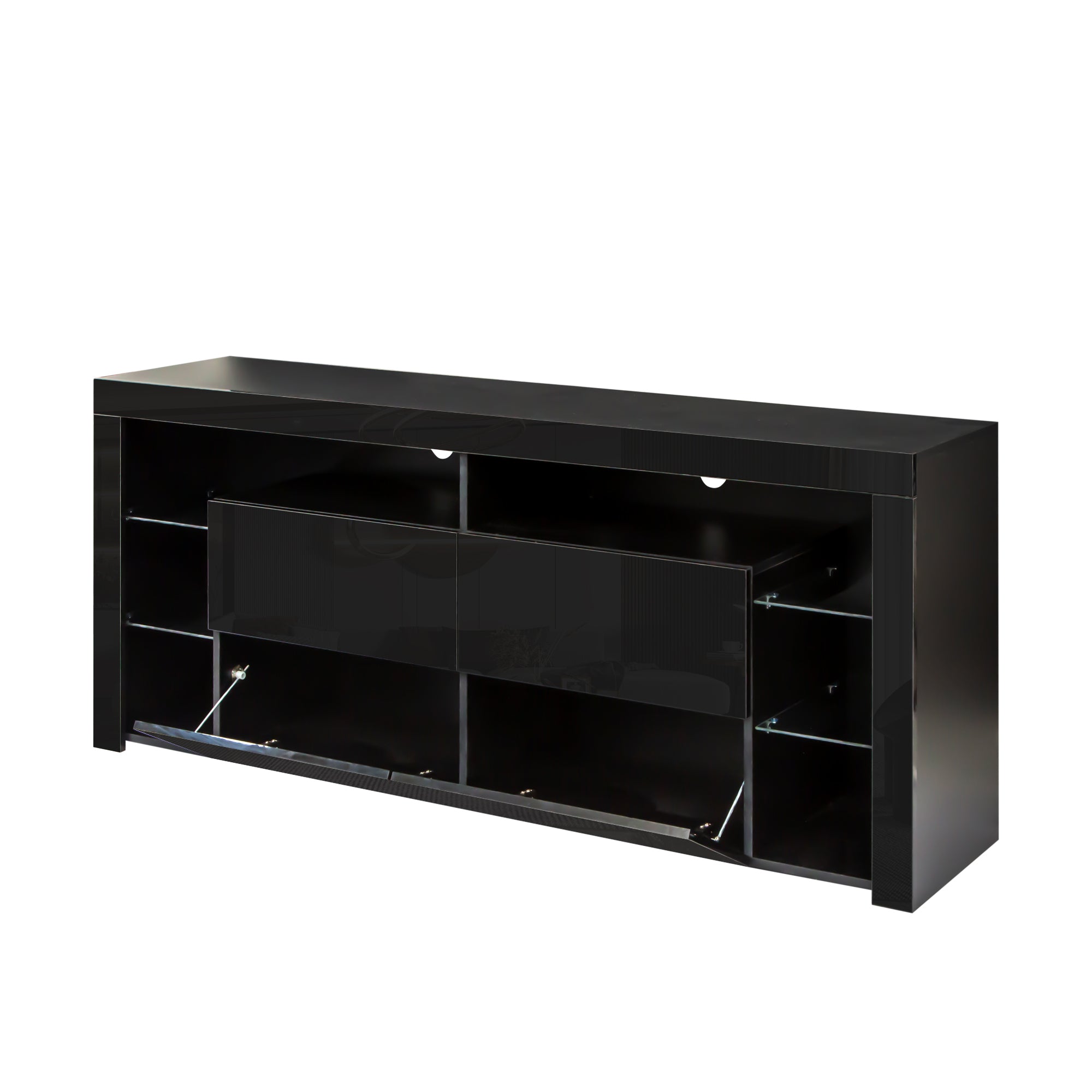 Black Modern contracted LED TV Cabinet with Storage Drawers,4 Storage Cabinet with Open Shelves for Living Room Bedroom - Atlantic Fine Furniture Inc