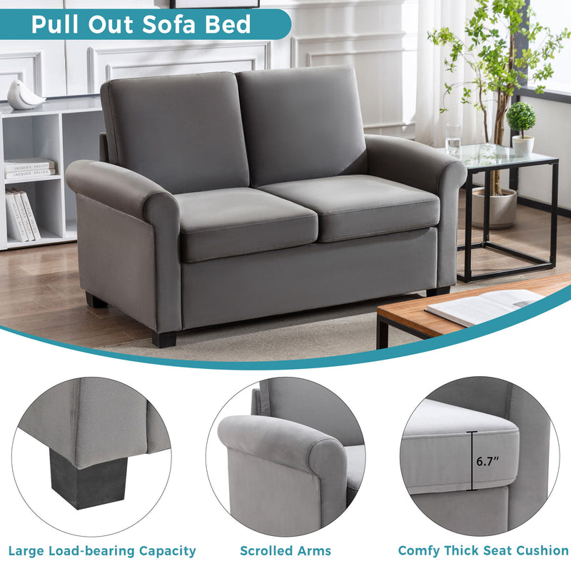 58.3" Pull Out Sofa Bed, Sleeper Sofa Bed With Premium Twin Size Mattress Pad, 2-In-1 Pull Out Couch Bed, Loveseat Sleeper For Living Room, Small Apartment, Gray