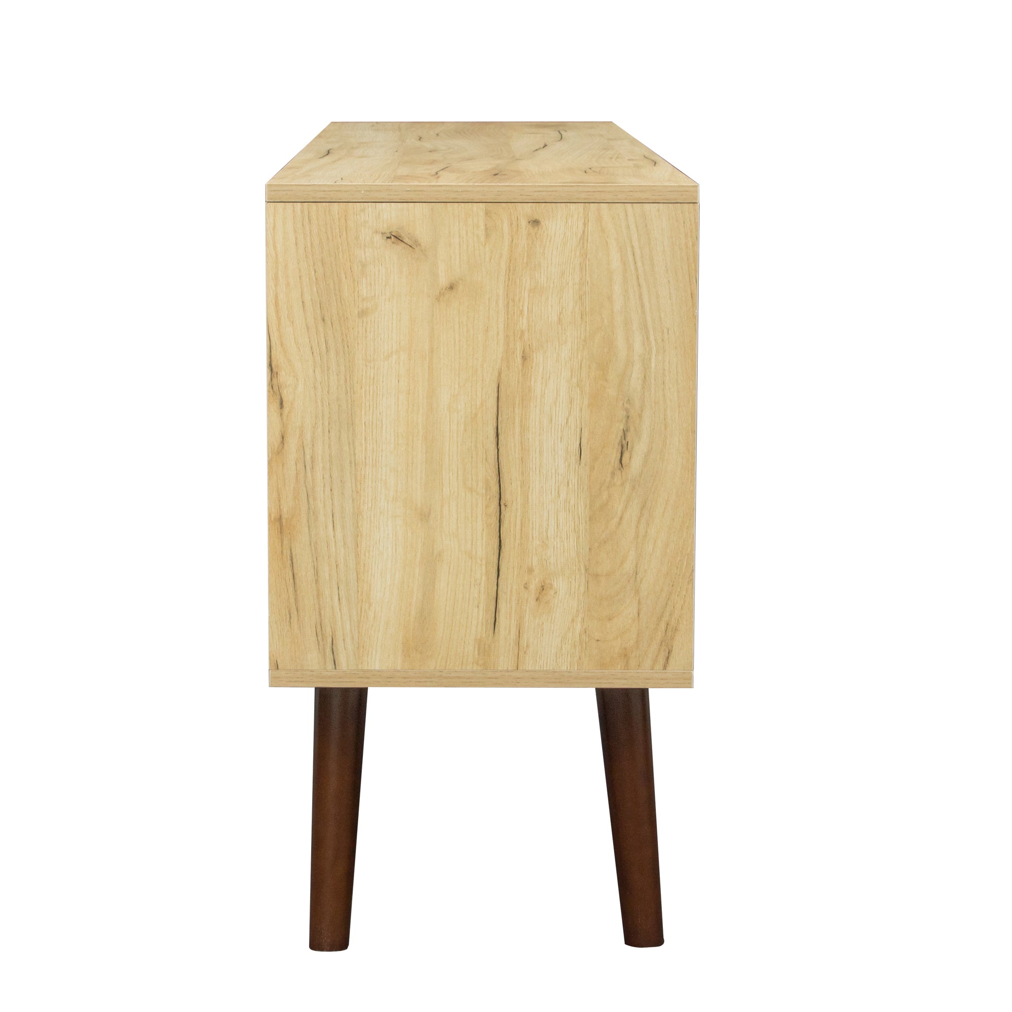 Mid-Century TV Stand for TVs up to 60 Inches, Entertainment Center with Open Storage Shelves & Cabinet, Modern TV Console for Living Room, Rustic Oak. - Atlantic Fine Furniture Inc