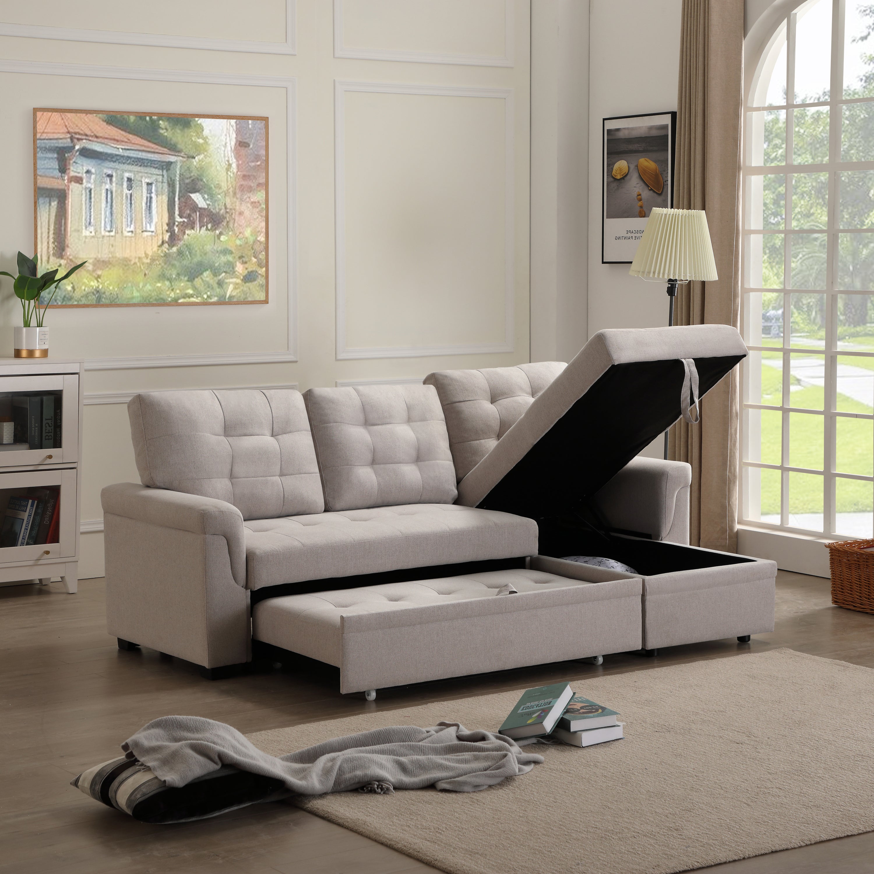 Upholstery Sleeper Sectional Sofa Beige - Atlantic Fine Furniture Inc
