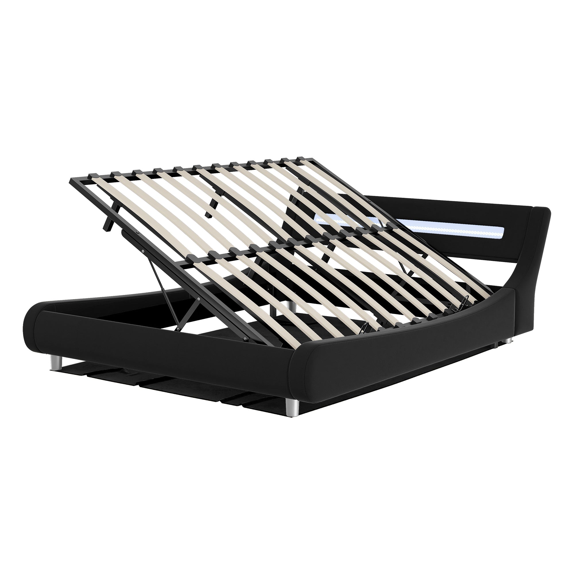Queen Size Low Profile Upholstered Platform Bed with LED headboard,Black - Atlantic Fine Furniture Inc