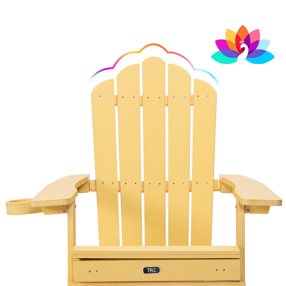 TALE Folding Adirondack Chair with Pullout Ottoman with Cup Holder, Oversized, Poly Lumber, for Patio Deck Garden, Backyard Furniture, Easy to Install,YELLOW. Banned from selling on Amazon - Atlantic Fine Furniture Inc