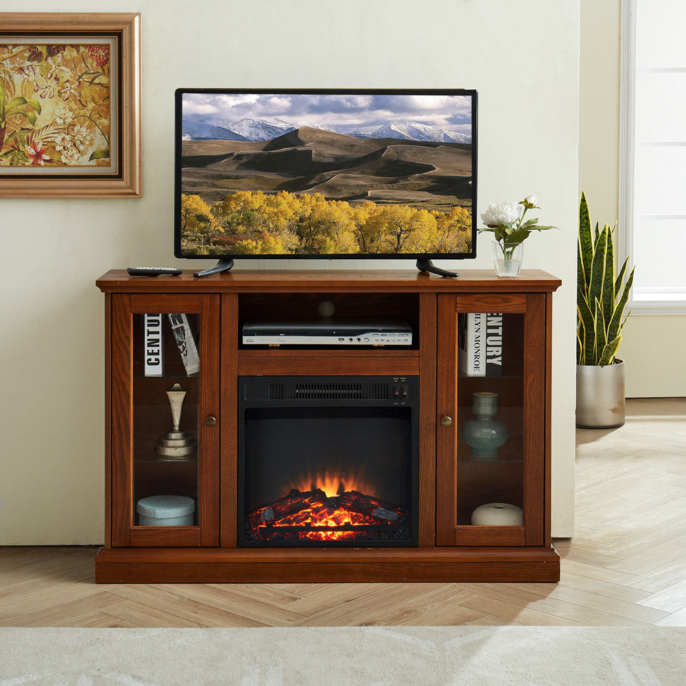 Modern Electric Fireplace TV Stand Fit up to 55" Flat Screen TV Adjustable Tempered Glass Shelves , Espresso - Atlantic Fine Furniture Inc