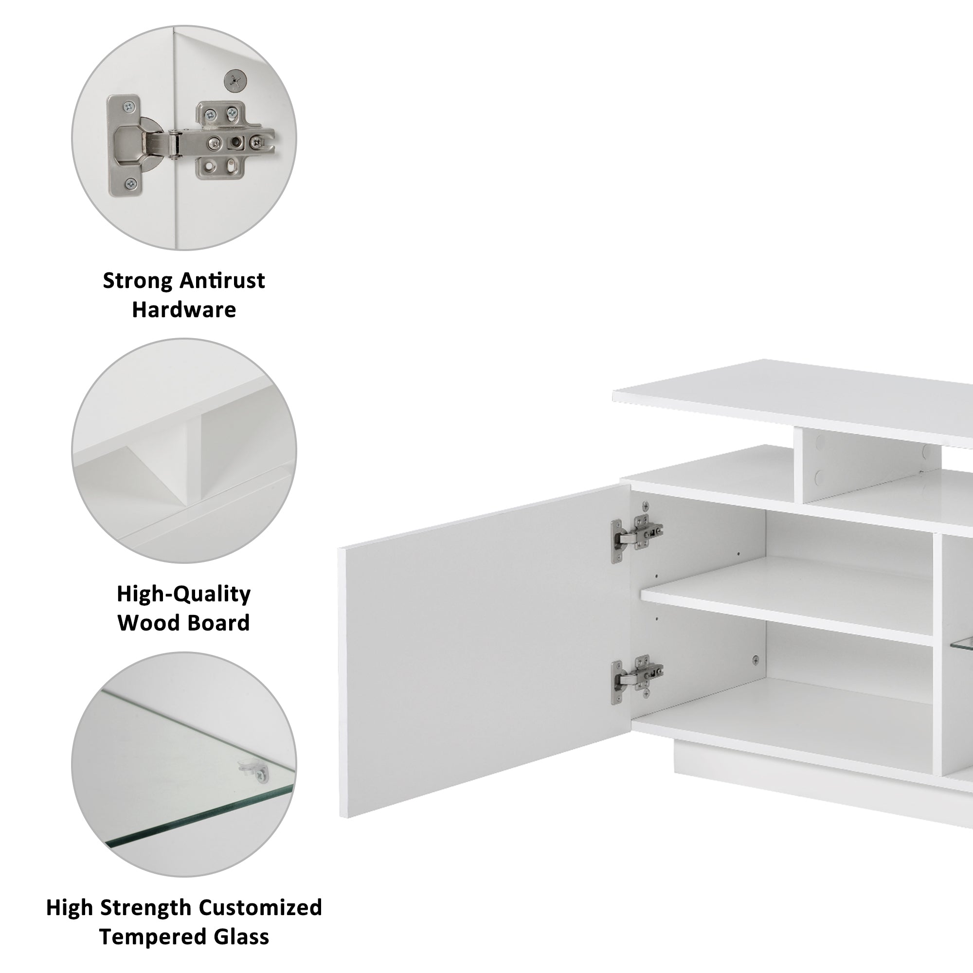 ON-TREND Modern TV Stand for TVs up to 65inches with LED lights, 16 Colors, for Livingroom, Bedroom, White (OLD SKU: WF280706AAK) - Atlantic Fine Furniture Inc