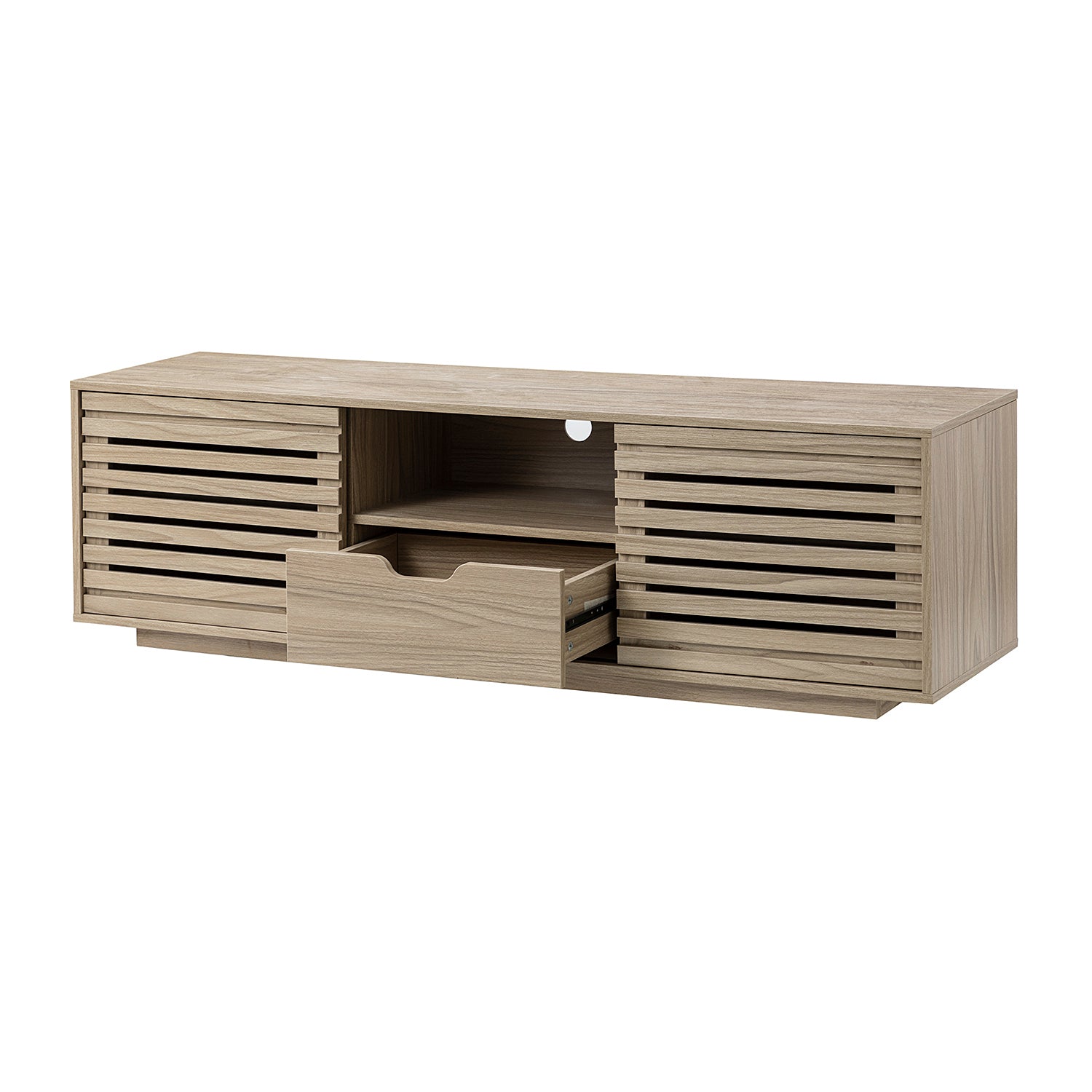 Hesperia TV Stand with Storage and Two Slatted Sliding Doors for TVs up to 65" - Atlantic Fine Furniture Inc