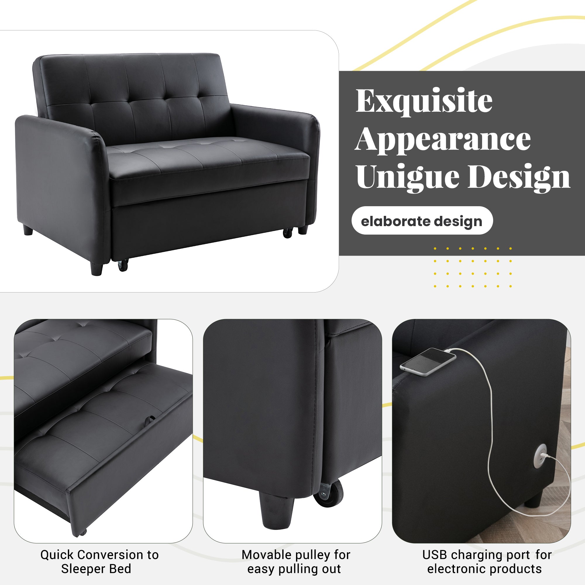 Orisfur. 51" Convertible Sleeper Bed, Adjustable Oversized Armchair with Dual USB Ports for Small Space - Atlantic Fine Furniture Inc