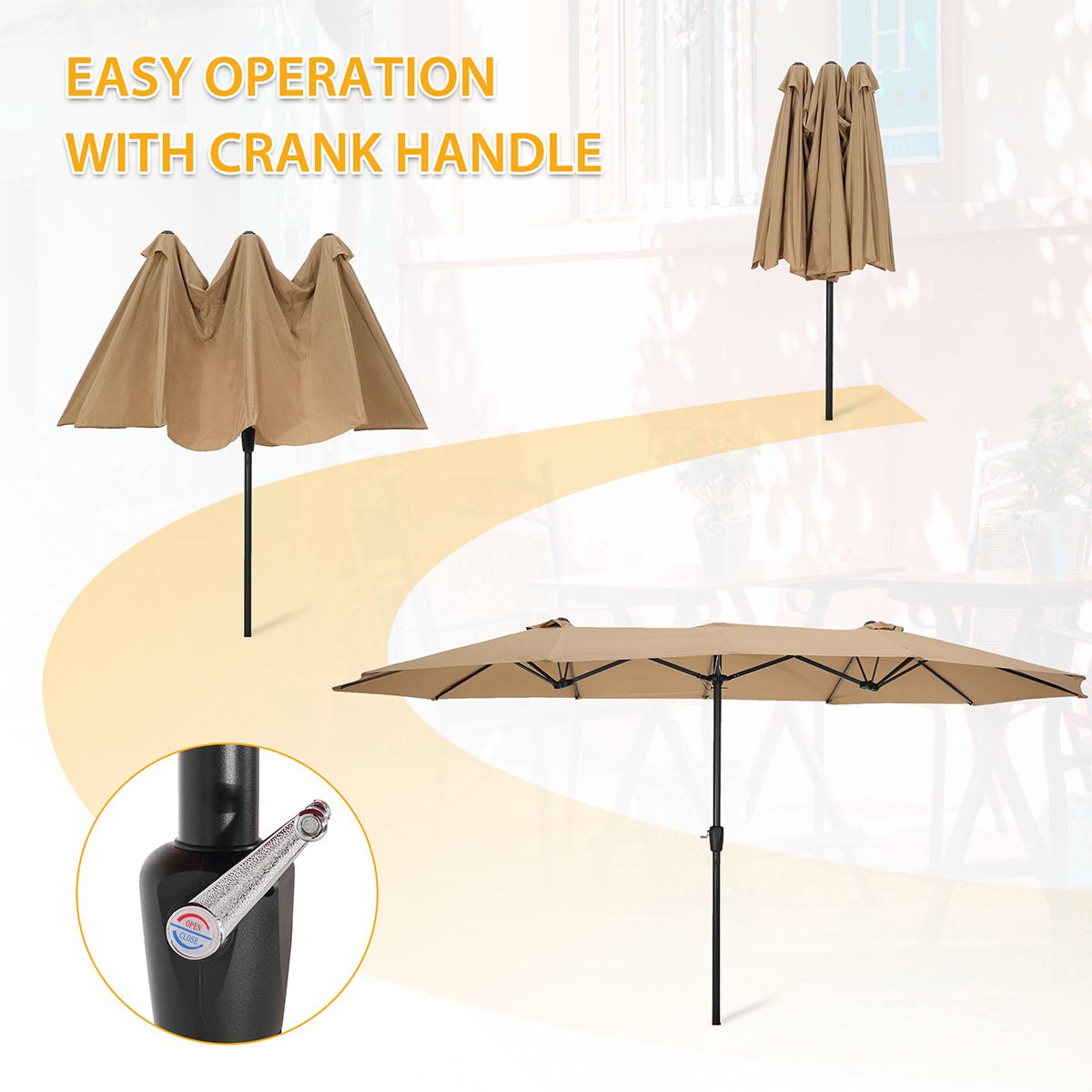 15x9ft Large Double-Sided Rectangular Outdoor Twin Patio Market Umbrella w/Crank- taupe - Atlantic Fine Furniture Inc