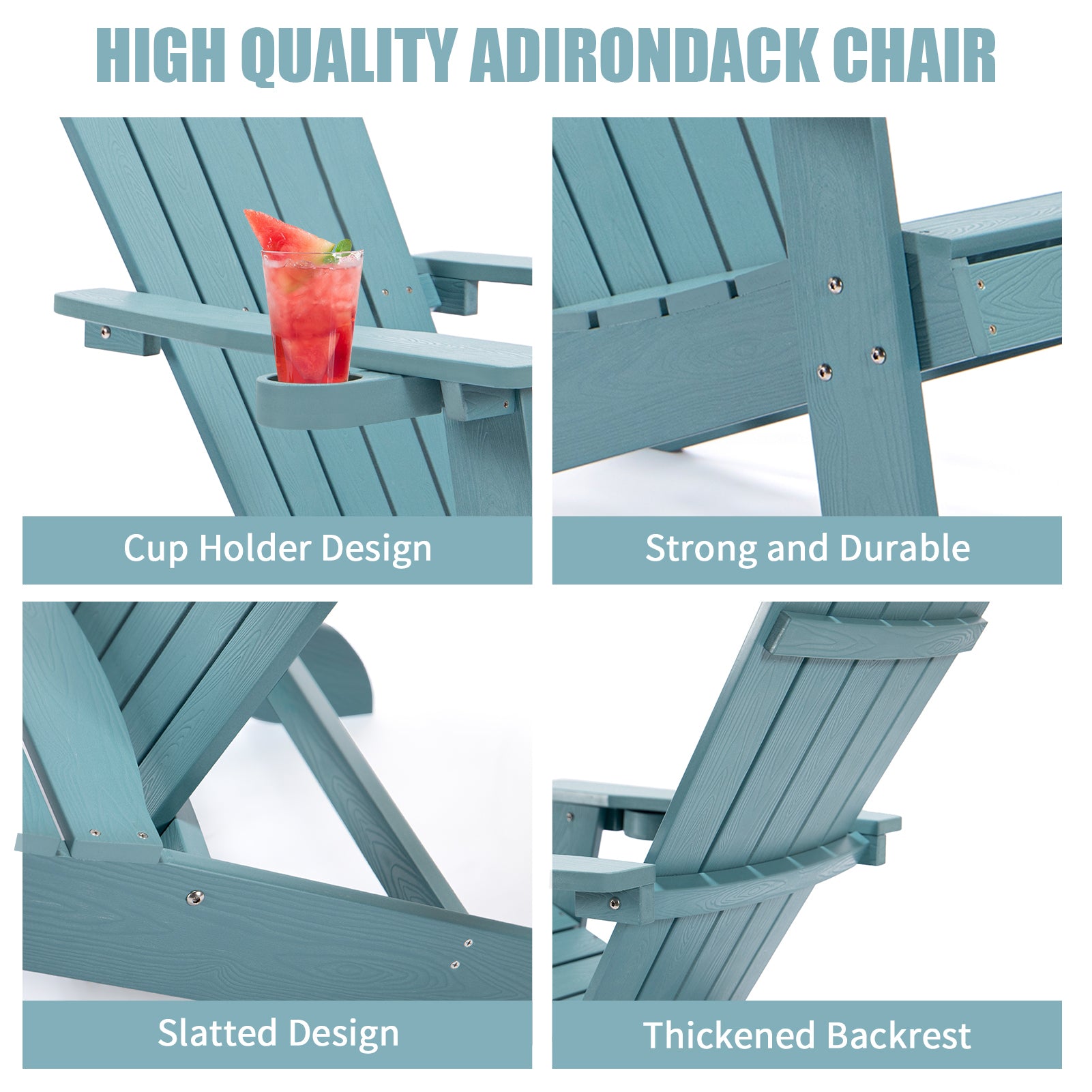 TALE Adirondack Chair Backyard Furniture Painted Seating with Cup Holder All-Weather and Fade-Resistant Plastic Wood for Lawn Outdoor Patio Deck Garden Porch Lawn Furniture Chairs Blue - Atlantic Fine Furniture Inc