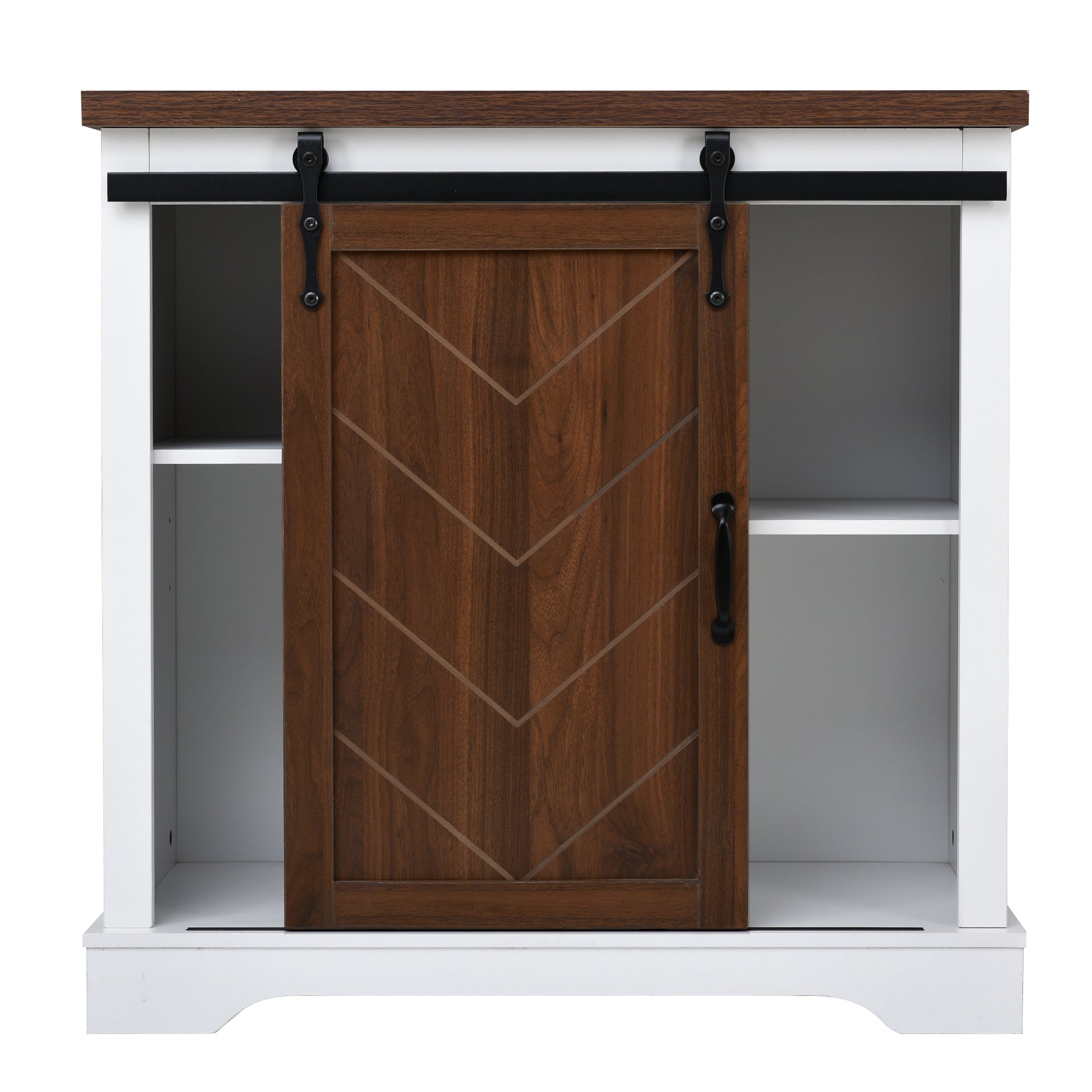Bathroom Storage Cabinet, Freestanding Accent Cabinet, Sliding Barn Door, Thick Top, Adjustable Shelf, White and Brown - Atlantic Fine Furniture Inc