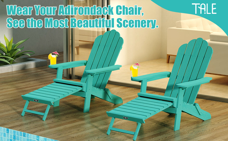 TALE Folding Adirondack Chair with Pullout Ottoman with Cup Holder, Oversized, Poly Lumber, for Patio Deck Garden, Backyard Furniture, Easy to Install,GREEN. Banned from selling on Amazon - Atlantic Fine Furniture Inc