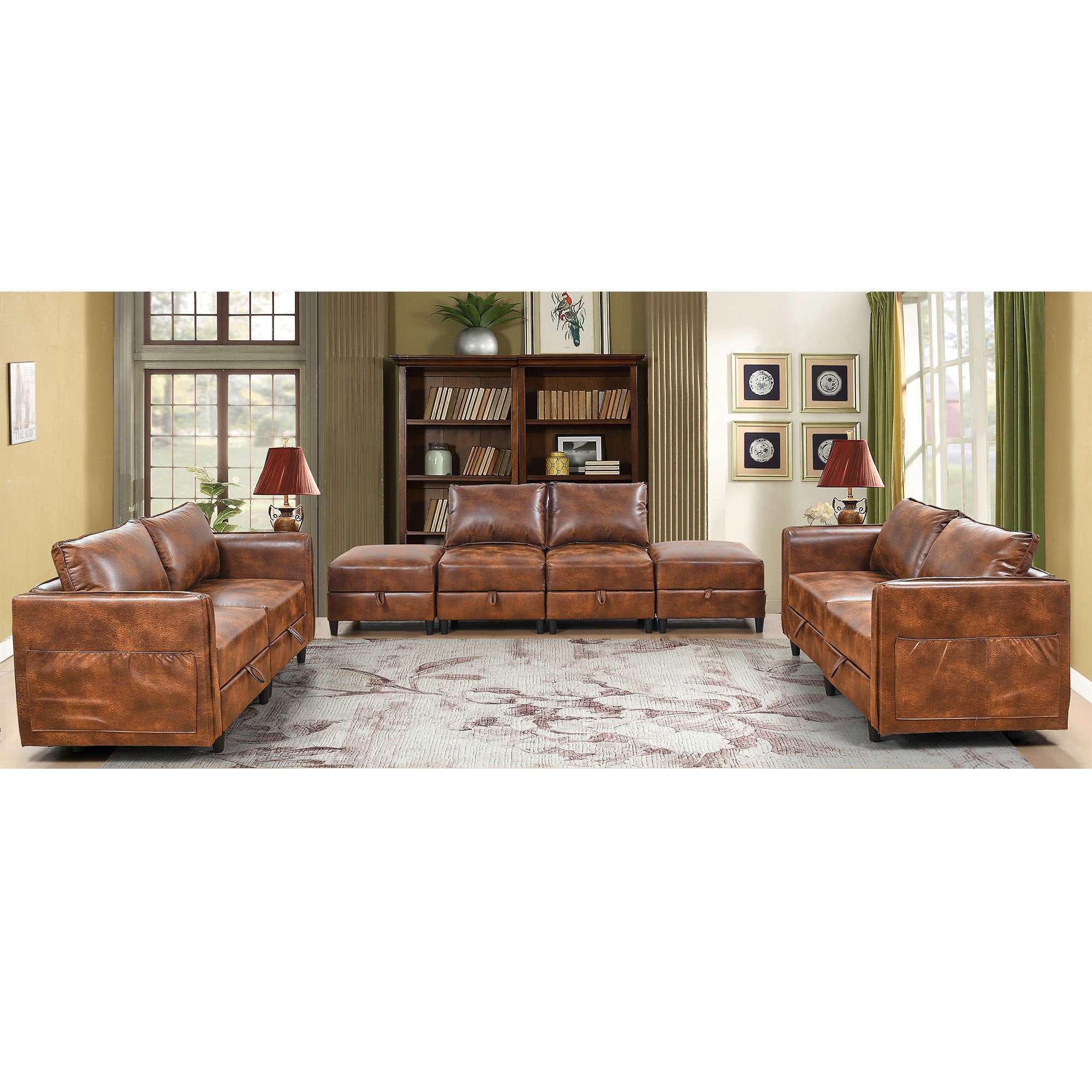 Welike Modular combination sofa L&U type convertible sofa with reversible upholstered storage seat with sleeper sofa brown tech cloth - Atlantic Fine Furniture Inc