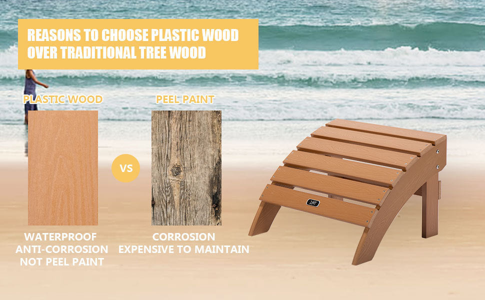 TALE Adirondack Ottoman Footstool All-Weather and Fade-Resistant Plastic Wood for Lawn Outdoor Patio Deck Garden Porch Lawn Furniture Brown - Atlantic Fine Furniture Inc