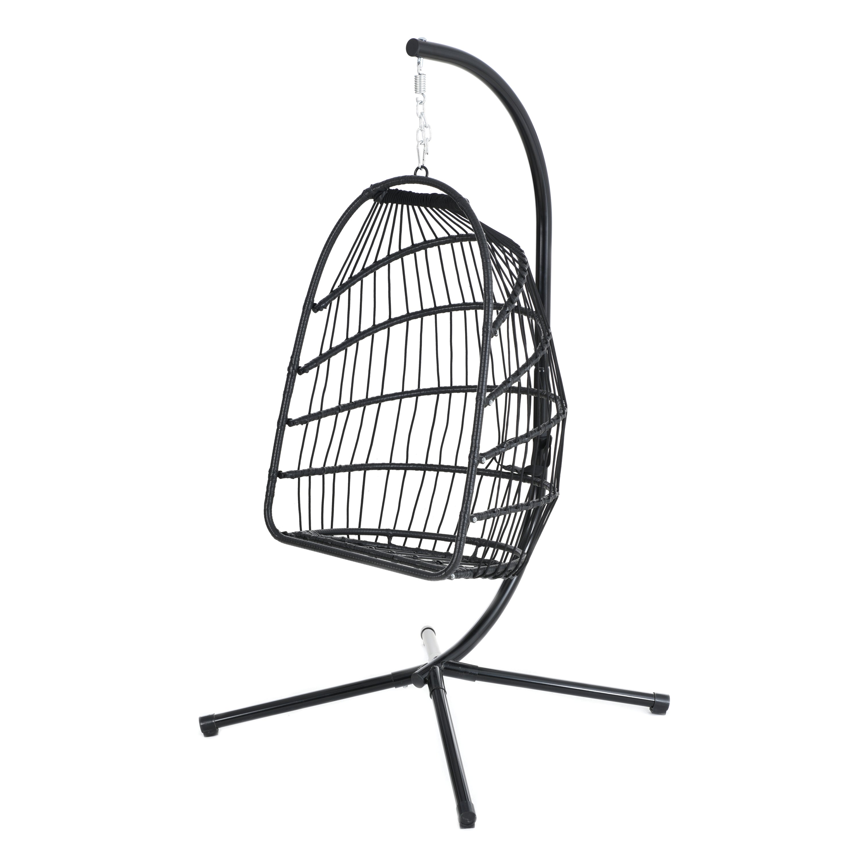 TOPMAX Patio Foldable Swing Chair Porch PE Wicker Egg Hanging Chair Hammock Chair w/Stand and Cushion for Outdoor Balcony Indoor Bedroom, Beige - Atlantic Fine Furniture Inc