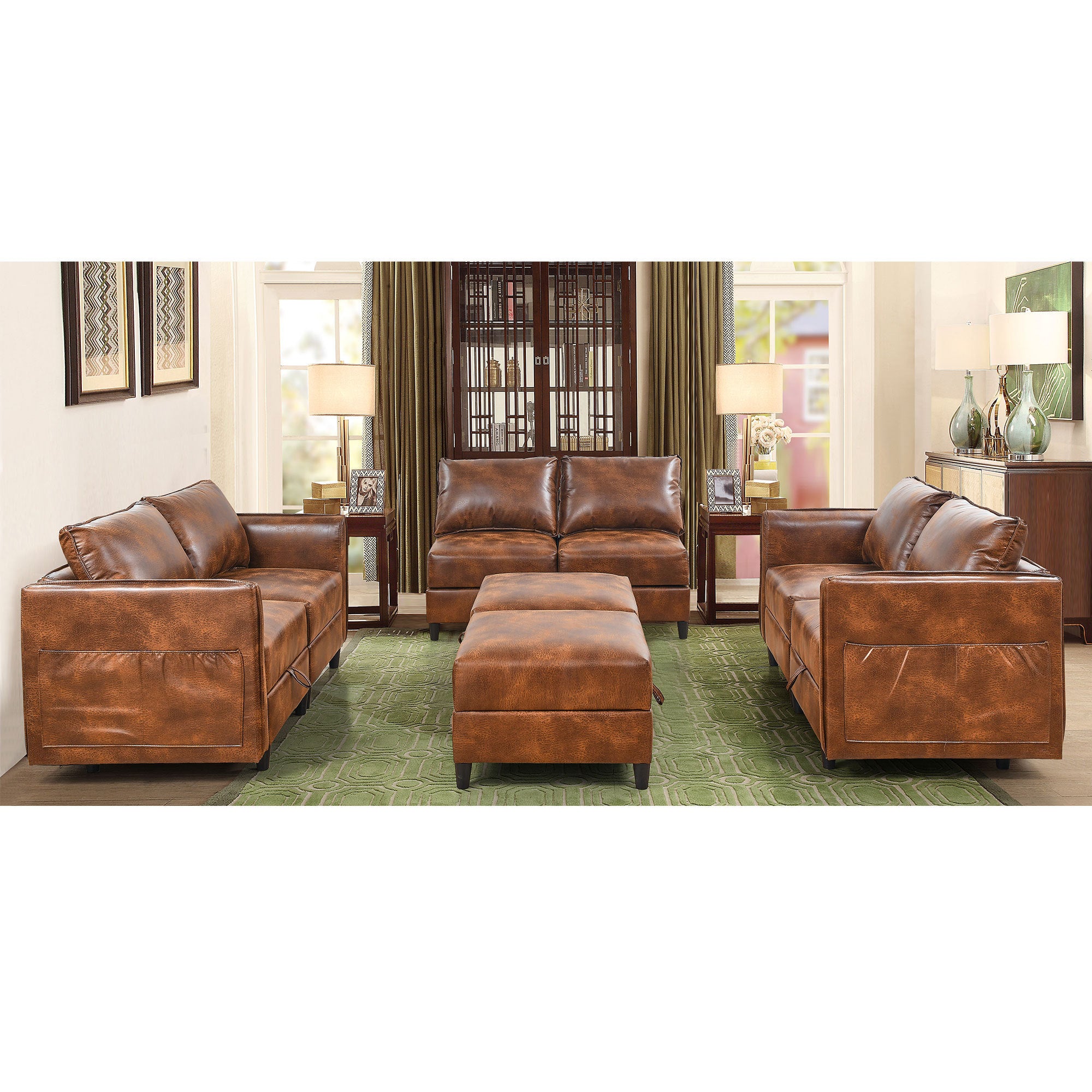 Welike Modular combination sofa L&U type convertible sofa with reversible upholstered storage seat with sleeper sofa brown tech cloth - Atlantic Fine Furniture Inc