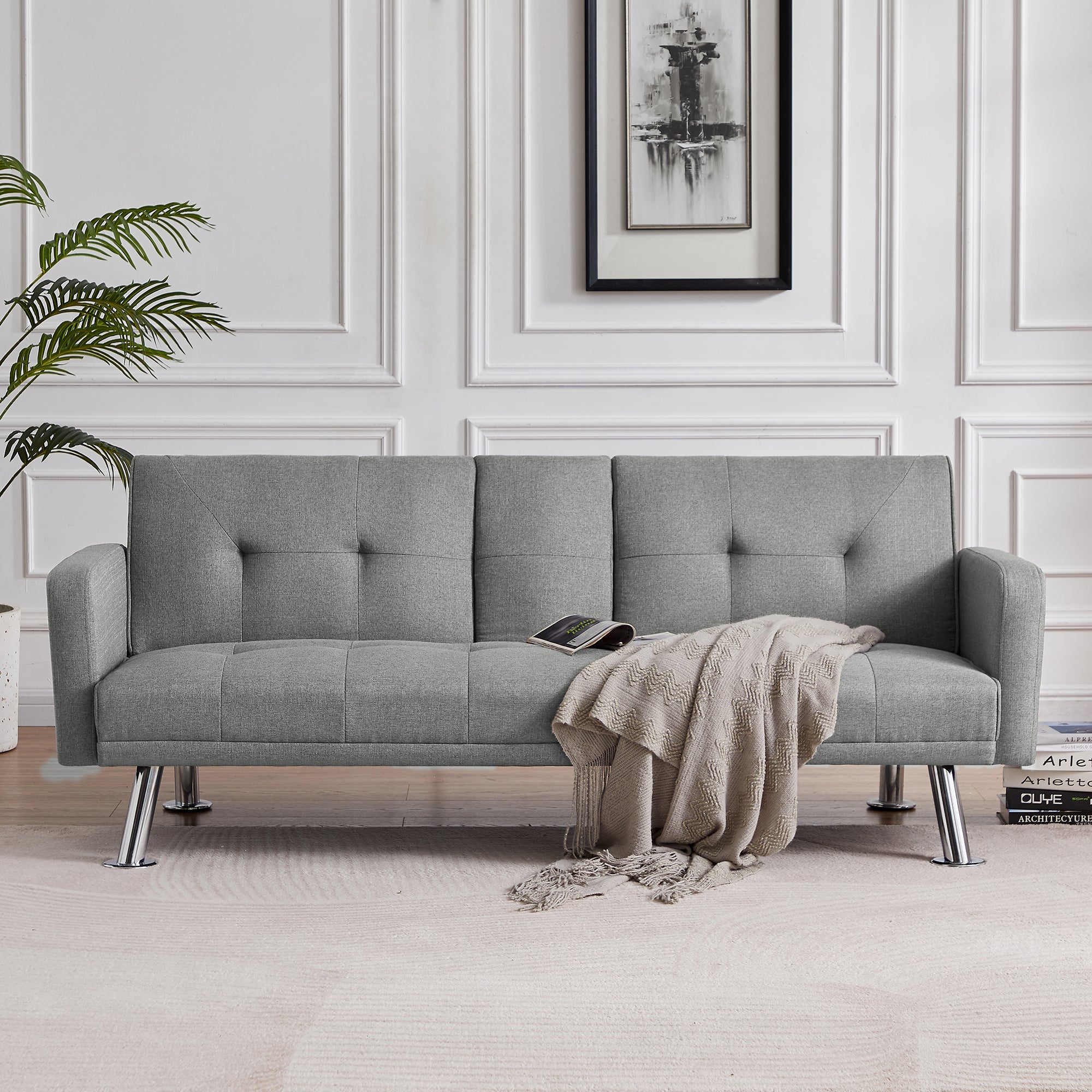 Convertible Folding Sofa Bed with Armrest , Fabric Sleeper Sofa Couch for Living Room . - Atlantic Fine Furniture Inc