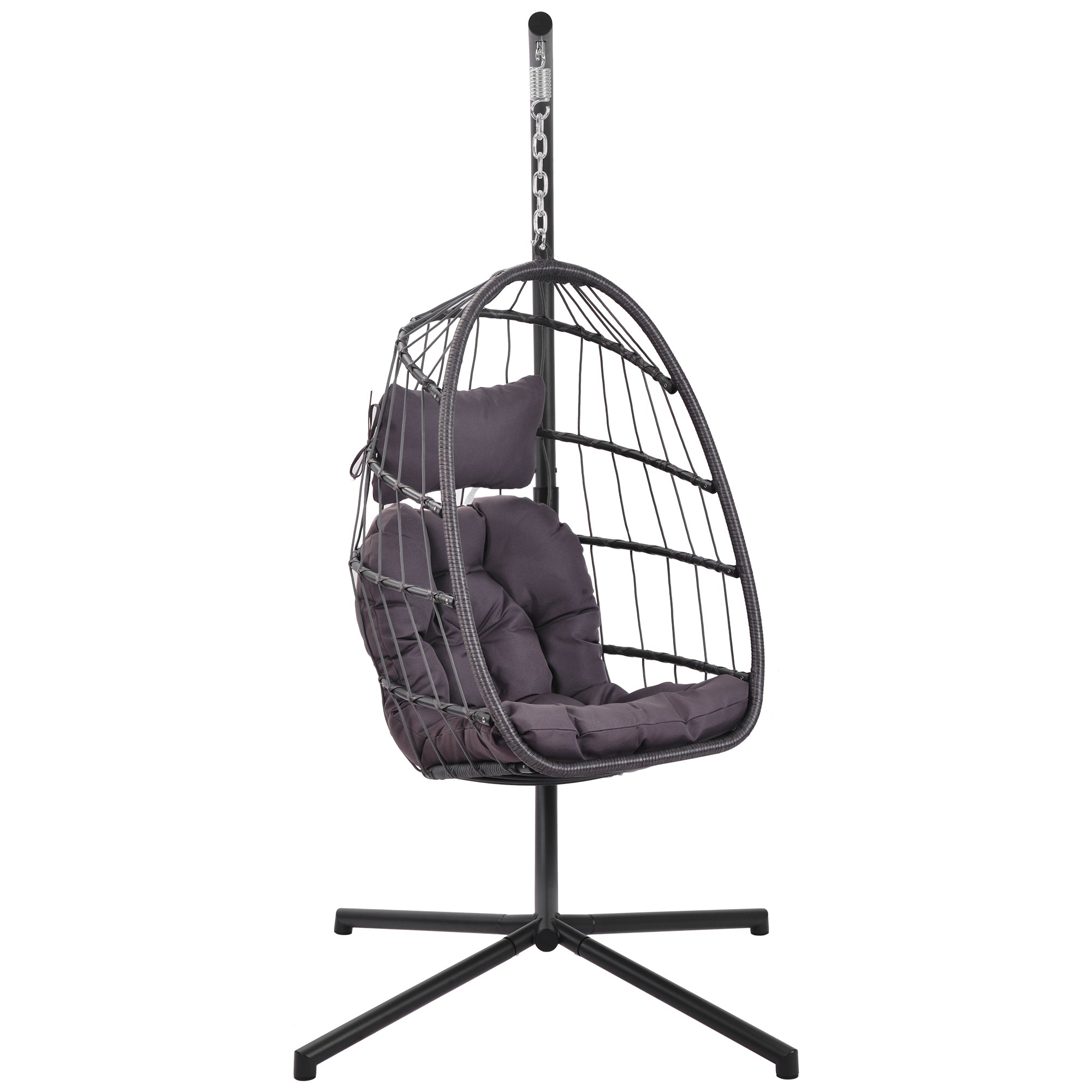 In door outdoor patio Wicker Hanging Chair Swing Chair Patio Egg Chair UV Resistant Dark grey cushion Aluminum frame - Atlantic Fine Furniture Inc