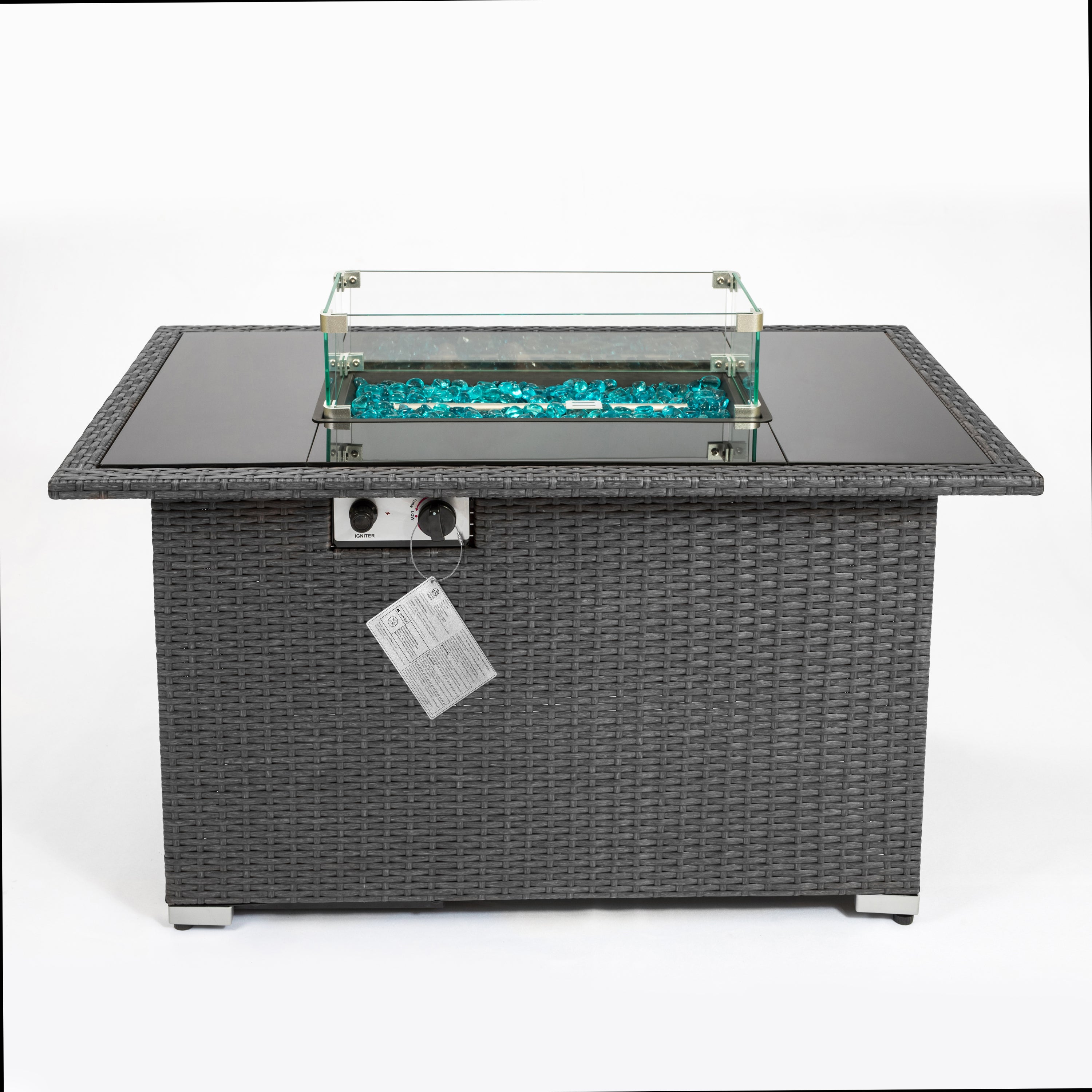 Outdoor 44" Gas Propane Fire pit Table Rectangle 50,000 BTU with 8mm Tempered Glass Tabletop & Blue Stone& Steel table lid &Table waterproof dusty Cover ,ETL Certification (Grey) - Atlantic Fine Furniture Inc