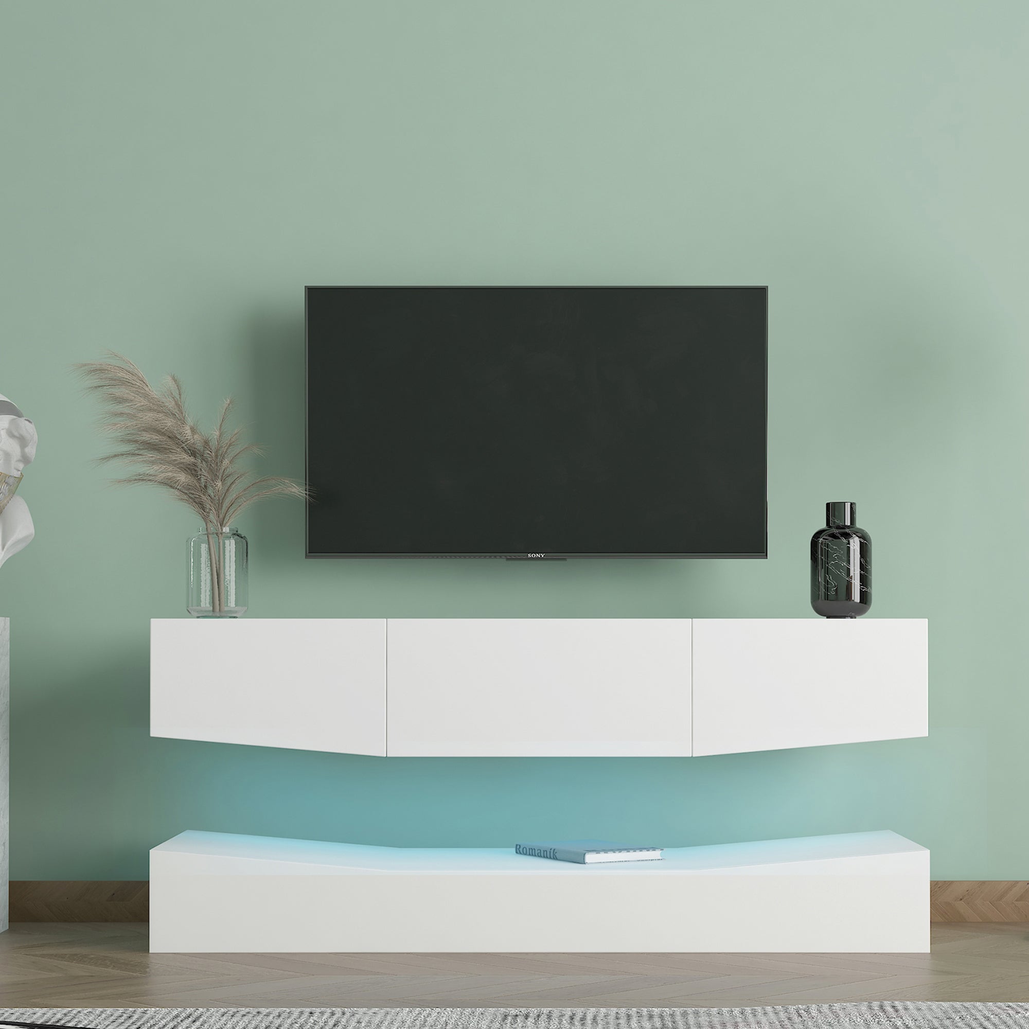 LED TV Stand for 55 inch TV, Modern Entertainment Center with LED Lights, TV & Media Furniture Console for Under TV Living Game Room Bedroom,White - Atlantic Fine Furniture Inc