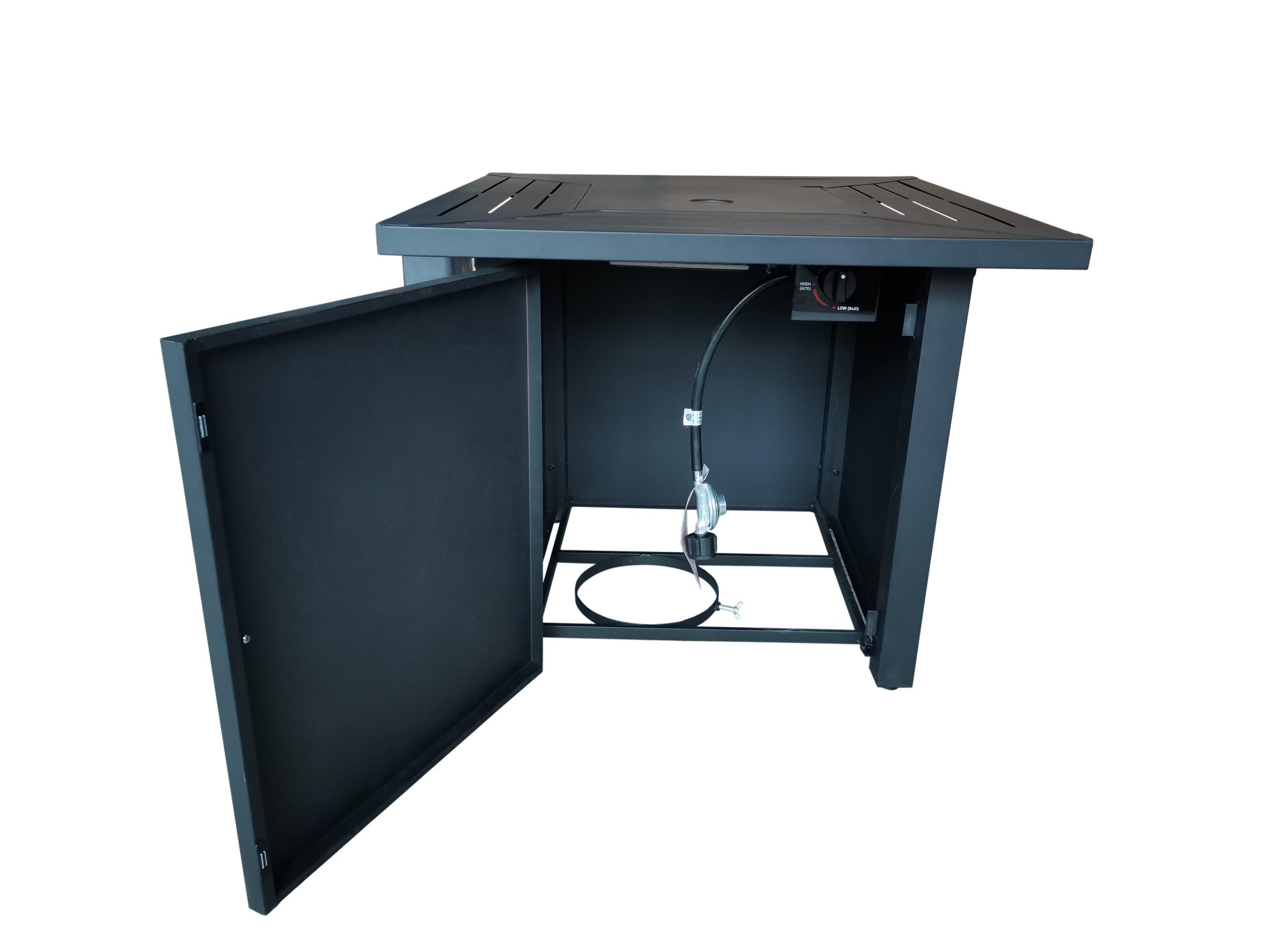 Belitung Black Metal Square Fire Pit Table with Glass Rocks - Atlantic Fine Furniture Inc