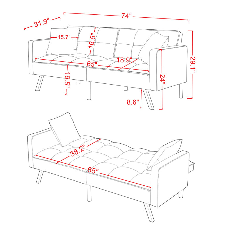 FUTON SOFA SLEEPER BLACK VELVET WITH 2 PILLOWS (same as W223S01430 Size difference, See Details in page.) - Atlantic Fine Furniture Inc