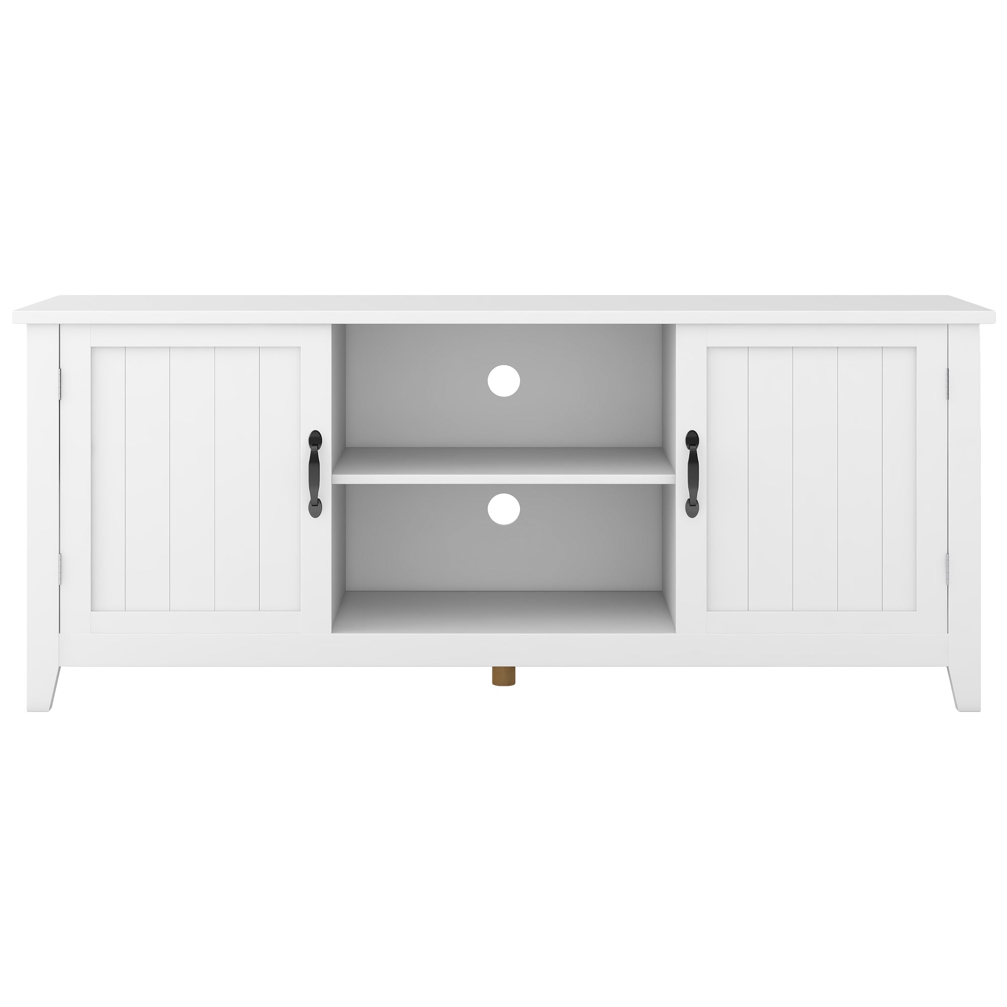 U-Can TV Stand for TV up to 60in with 2 Doors Adjustable Panels Open Style Cabinet, Sideboard for Living room, White - Atlantic Fine Furniture Inc