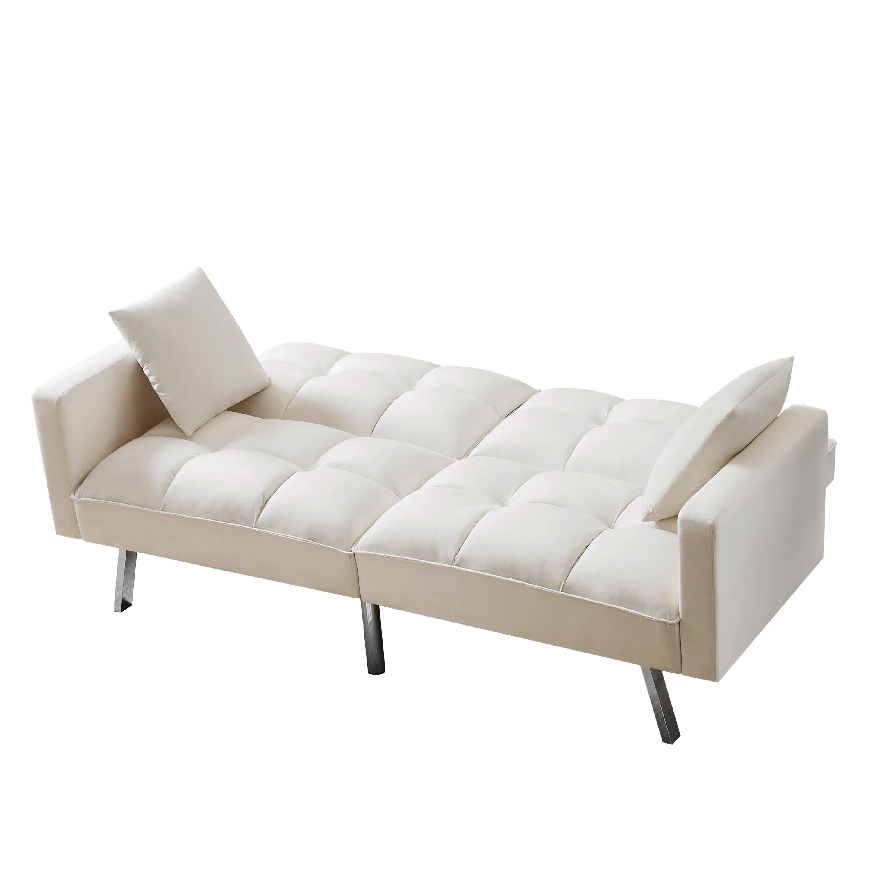 FUTON SOFA SLEEPER Beige VELVET WITH 2 PILLOWS - Atlantic Fine Furniture Inc