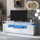 ON-TREND Modern, Stylish Functional TV stand with Color Changing LED Lights, Universal Entertainment Center, High Gloss TV Cabinet for 75+ inch TV, White - Atlantic Fine Furniture Inc