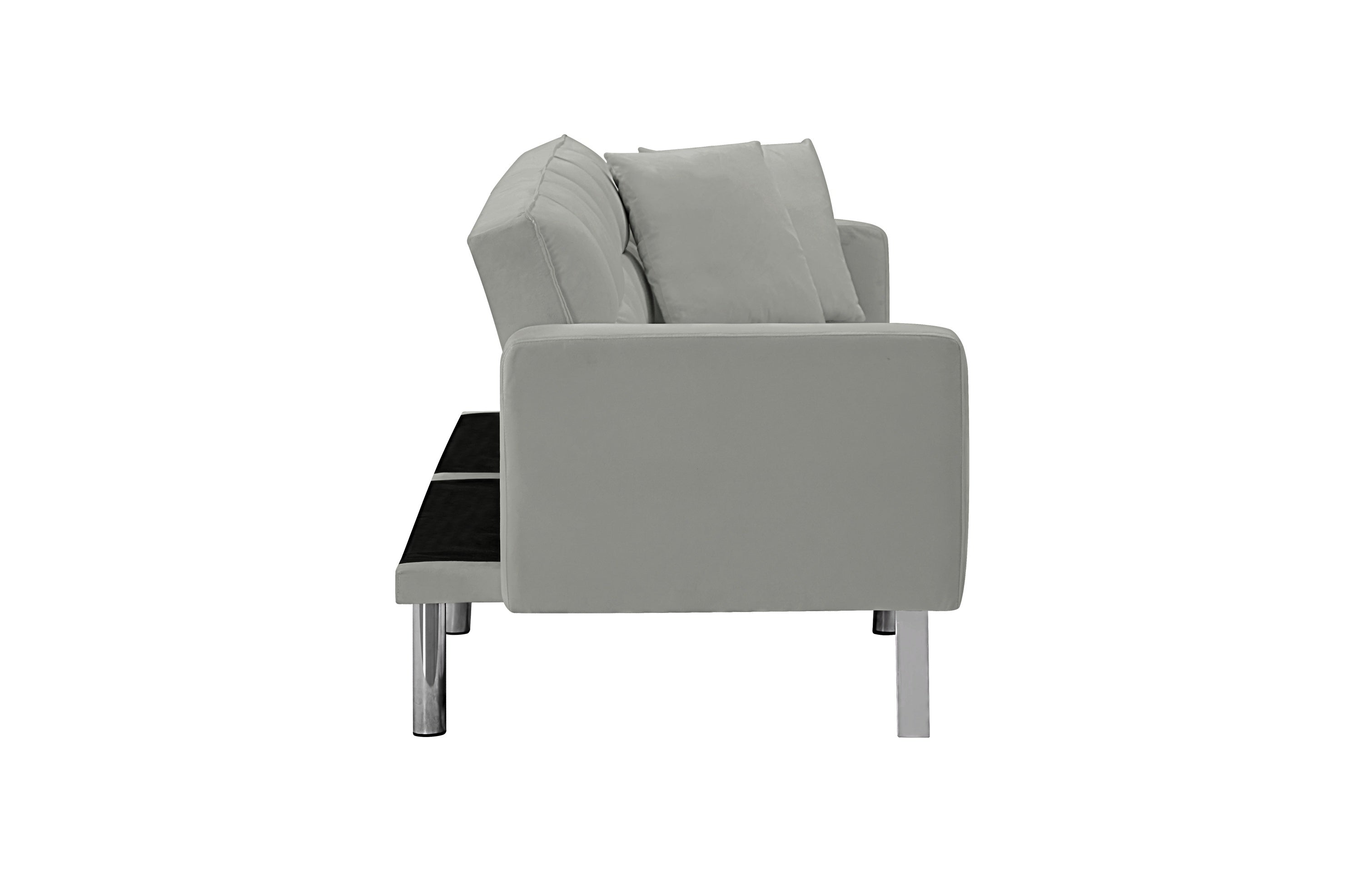FUTON SOFA SLEEPER Light Grey VELVET WITH 2 PILLOWS(same as W223S00948、W223S01118、W223S01464。Size difference, See Details in page.) - Atlantic Fine Furniture Inc