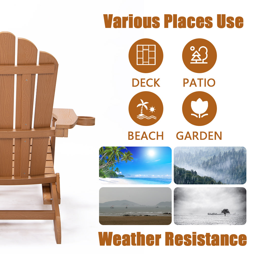 TALE Folding Adirondack Chair with Pullout Ottoman with Cup Holder, Oversized, Poly Lumber, for Patio Deck Garden, Backyard Furniture, Easy to Install,BROWN. Banned from selling on Amazon - Atlantic Fine Furniture Inc
