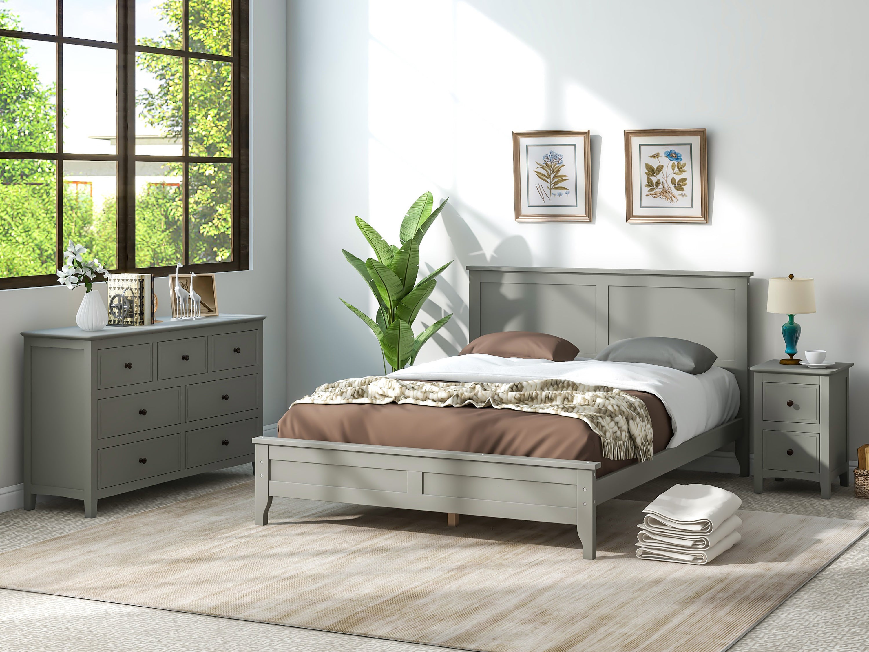 Gray Solid Wood 3 Pieces Full Bedroom Sets - Atlantic Fine Furniture Inc