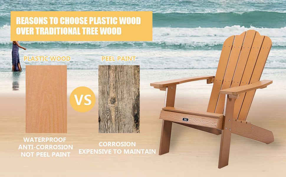 TALE Adirondack Chair Backyard Outdoor Furniture Painted Seating with Cup Holder All-Weather and Fade-Resistant Plastic Wood for Lawn Patio Deck Garden Porch Lawn Furniture Chairs Brown - Atlantic Fine Furniture Inc