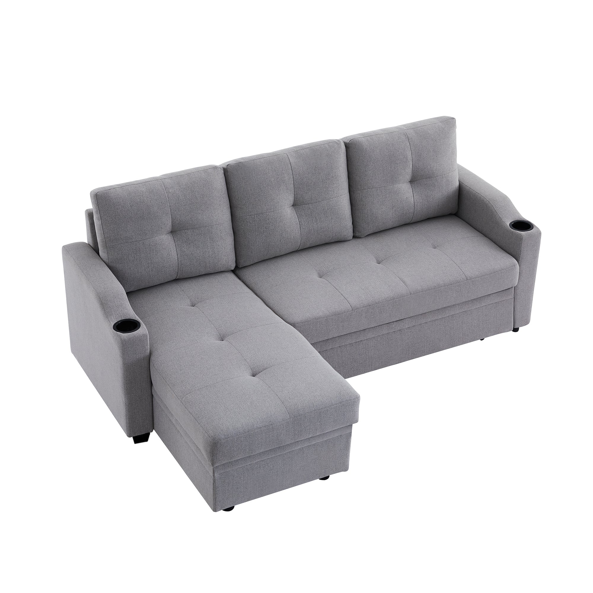 Orisfur. 81" Sleeper Sofa Bed Reversible Sectional Couch with Storage Chaise and Two Cup Holders for Living Room Furniture Set - Atlantic Fine Furniture Inc