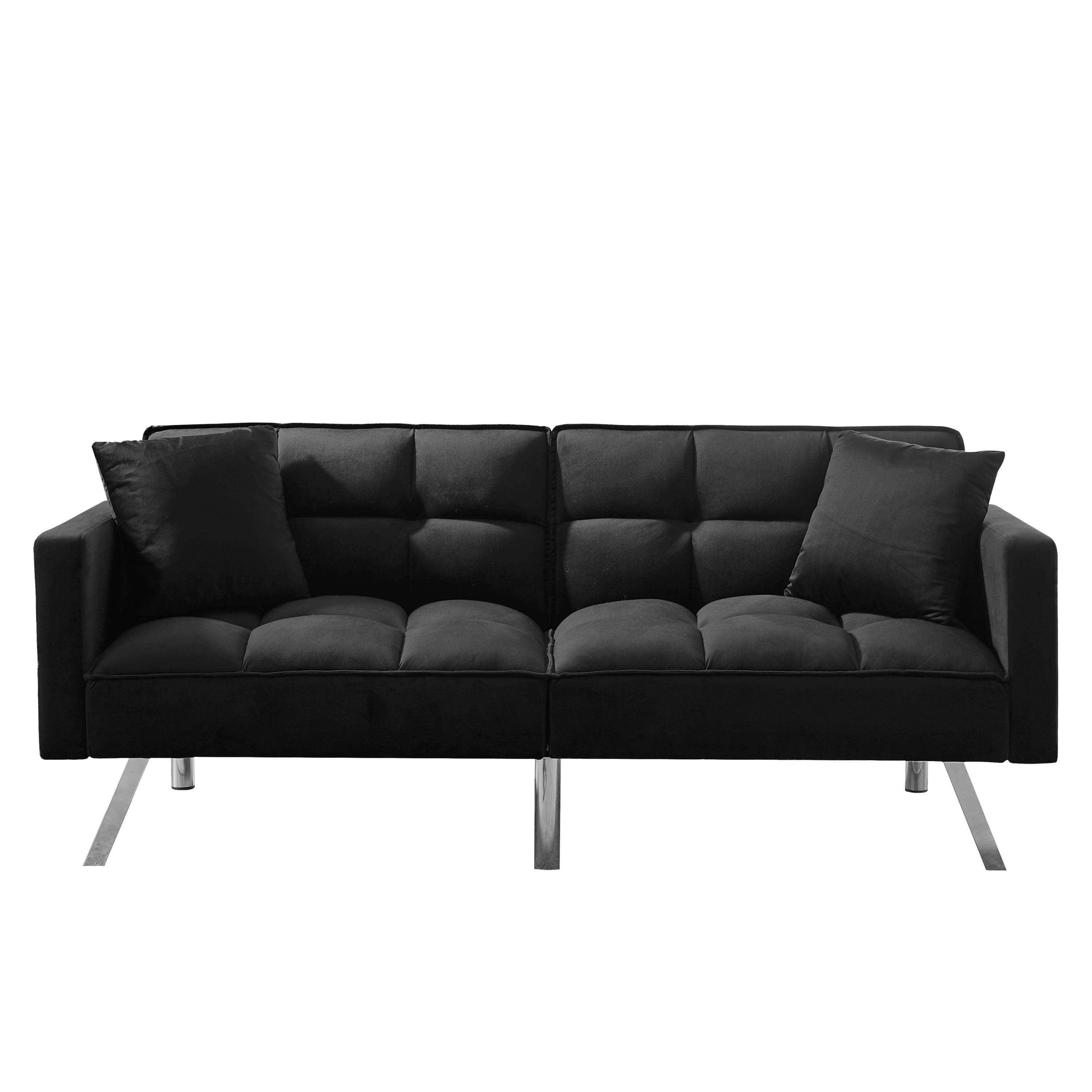 FUTON SOFA SLEEPER BLACK VELVET WITH 2 PILLOWS (same as W223S01430 Size difference, See Details in page.) - Atlantic Fine Furniture Inc