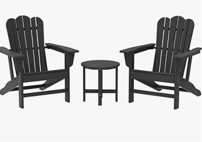 Combo for Family: 2 Plastic Adirondack Chairs & an Outdoor Side Table. Outdoor Adirondack Chair Patio Lounge Chairs Classic Design (Black) - Atlantic Fine Furniture Inc