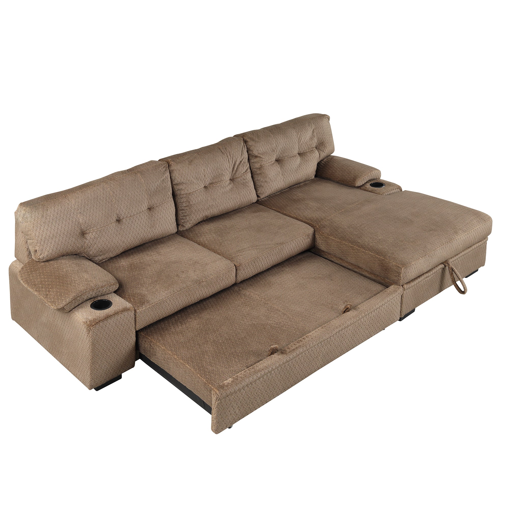 Orisfur. Modern Padded Upholstered Sofa Bed Sleeper Sectional Sofa with Storage Chaise and Cup Holder for Living Room Furniture Set - Atlantic Fine Furniture Inc