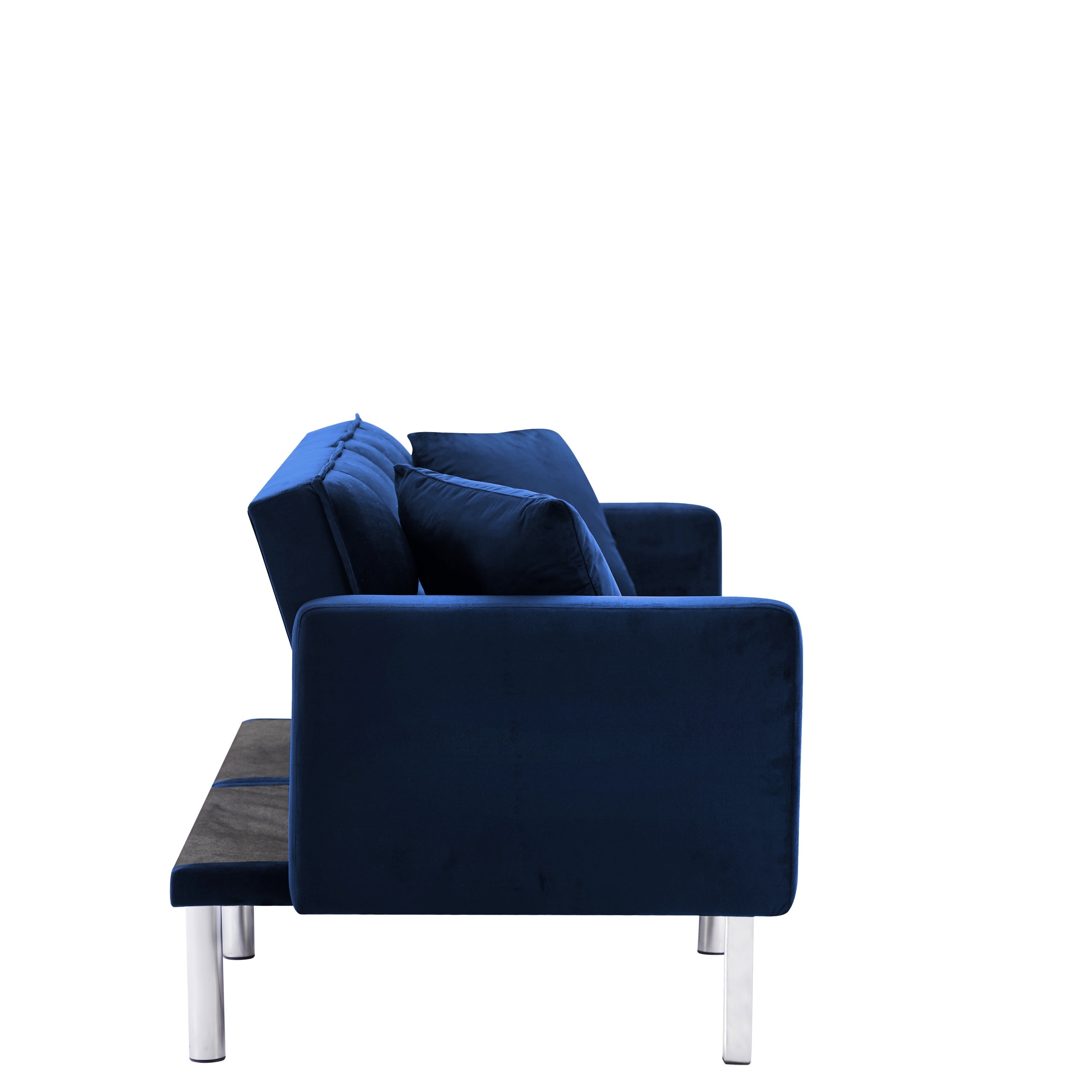 FUTON SOFA SLEEPER NAVY BLUE VELVET WITH 2 PILLOWS(same as W223S01432、W223S00357。Size difference, See Details in page.) - Atlantic Fine Furniture Inc