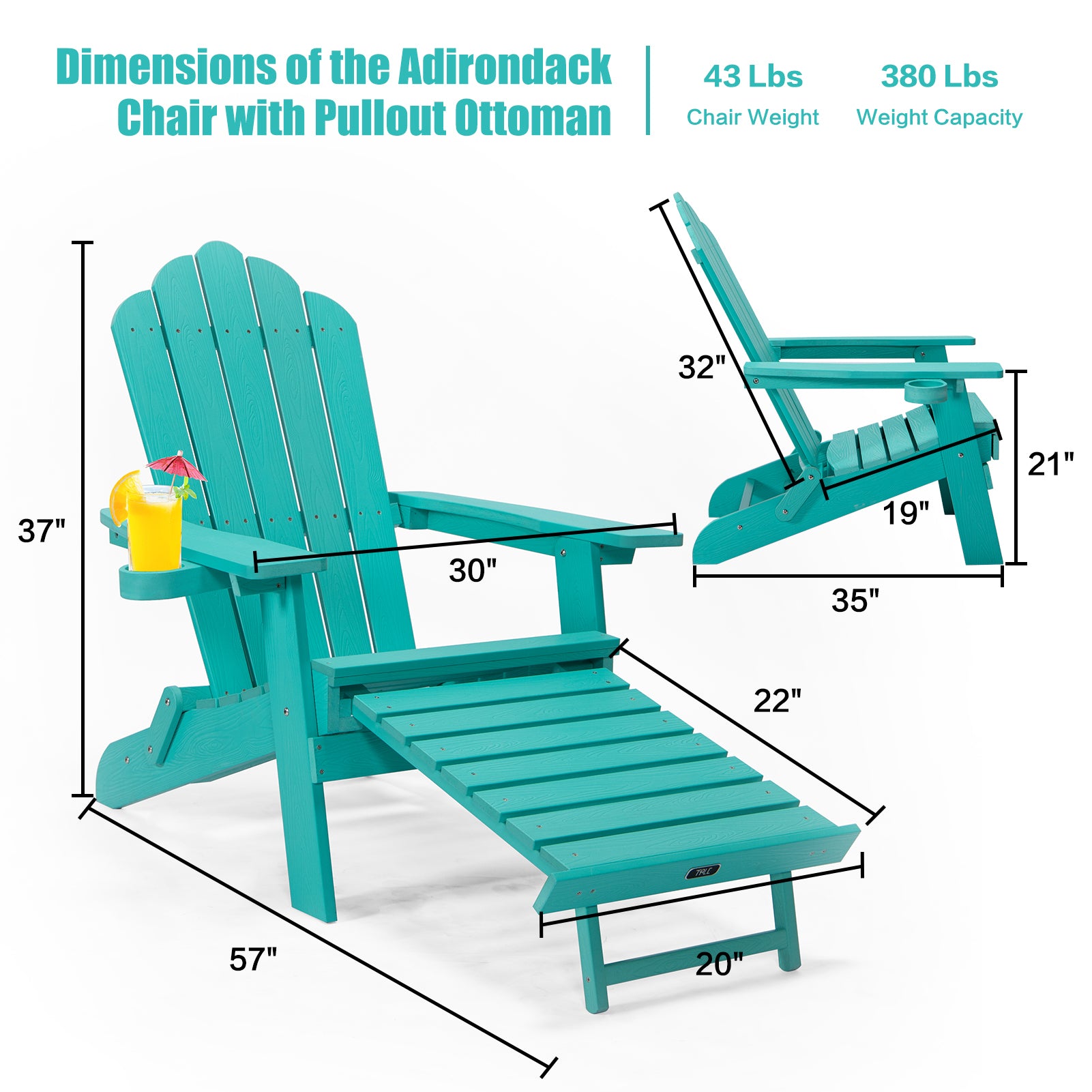 TALE Folding Adirondack Chair with Pullout Ottoman with Cup Holder, Oversized, Poly Lumber, for Patio Deck Garden, Backyard Furniture, Easy to Install,GREEN. Banned from selling on Amazon - Atlantic Fine Furniture Inc