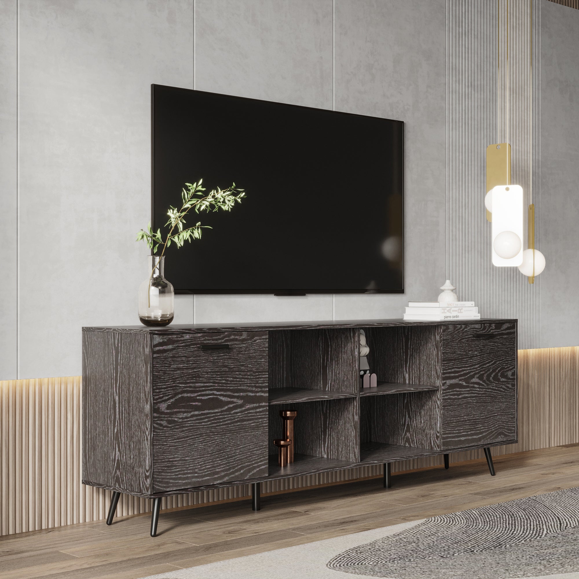 TV Stand Mid-Century Wood Modern Entertainment Center Adjustable Storage Cabinet TV Console for Living Room - Atlantic Fine Furniture Inc
