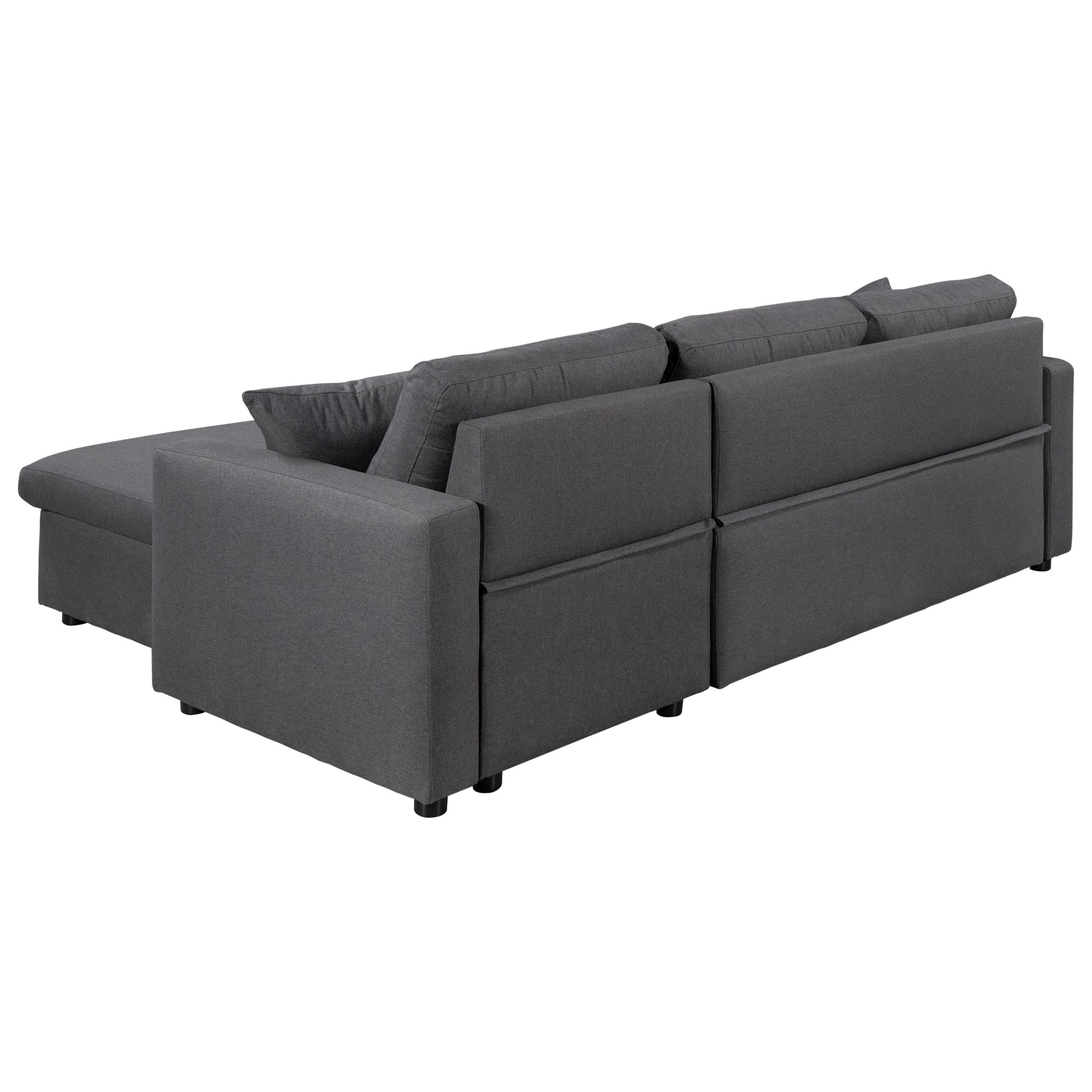 U_STYLE Upholstery Sleeper Sectional Sofa Grey with Storage Space, 2 Tossing Cushions - Atlantic Fine Furniture Inc
