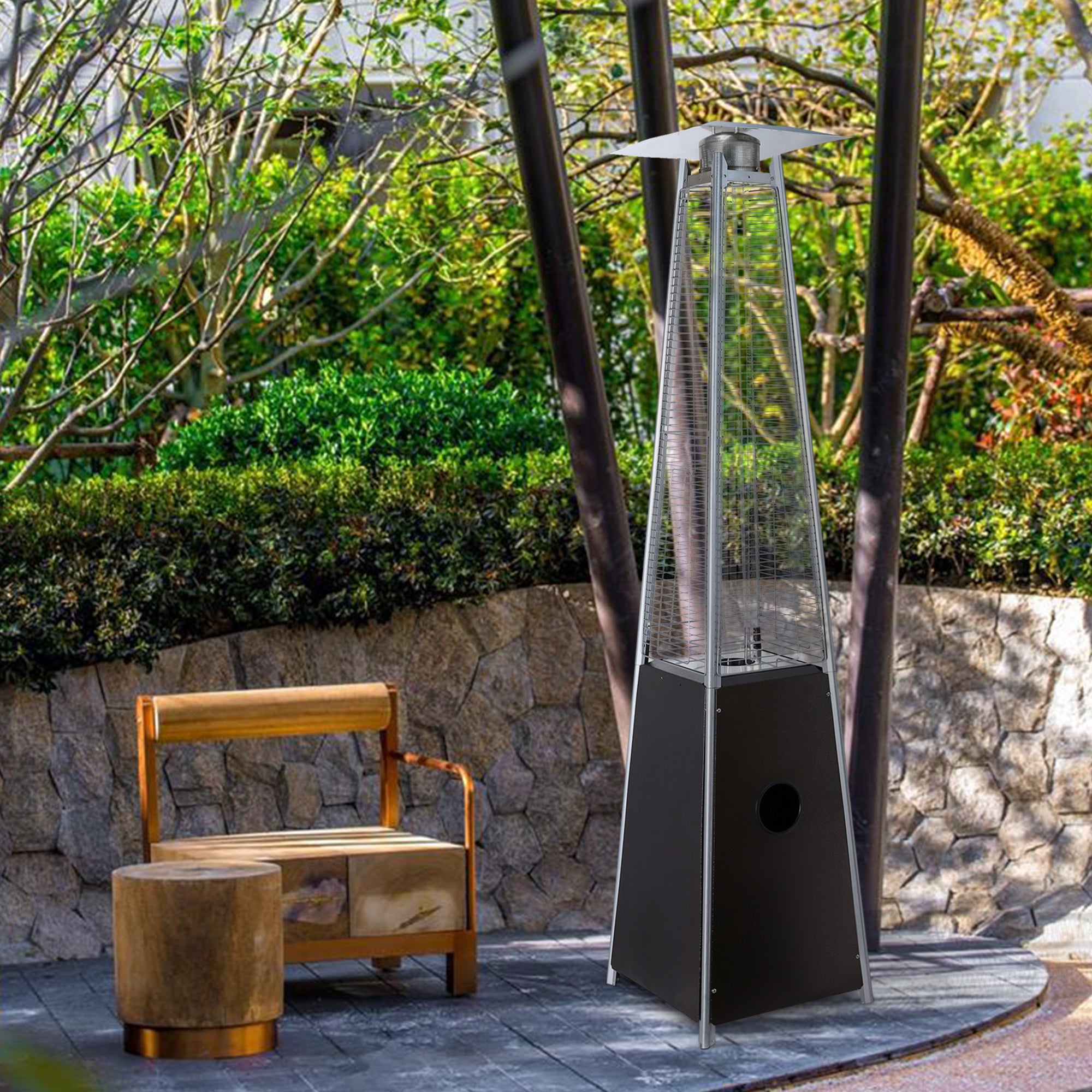 Pulse ignition Iron Glass Tube Pyramid Outdoor 40000BUT Pyramid Flame Heater - Atlantic Fine Furniture Inc