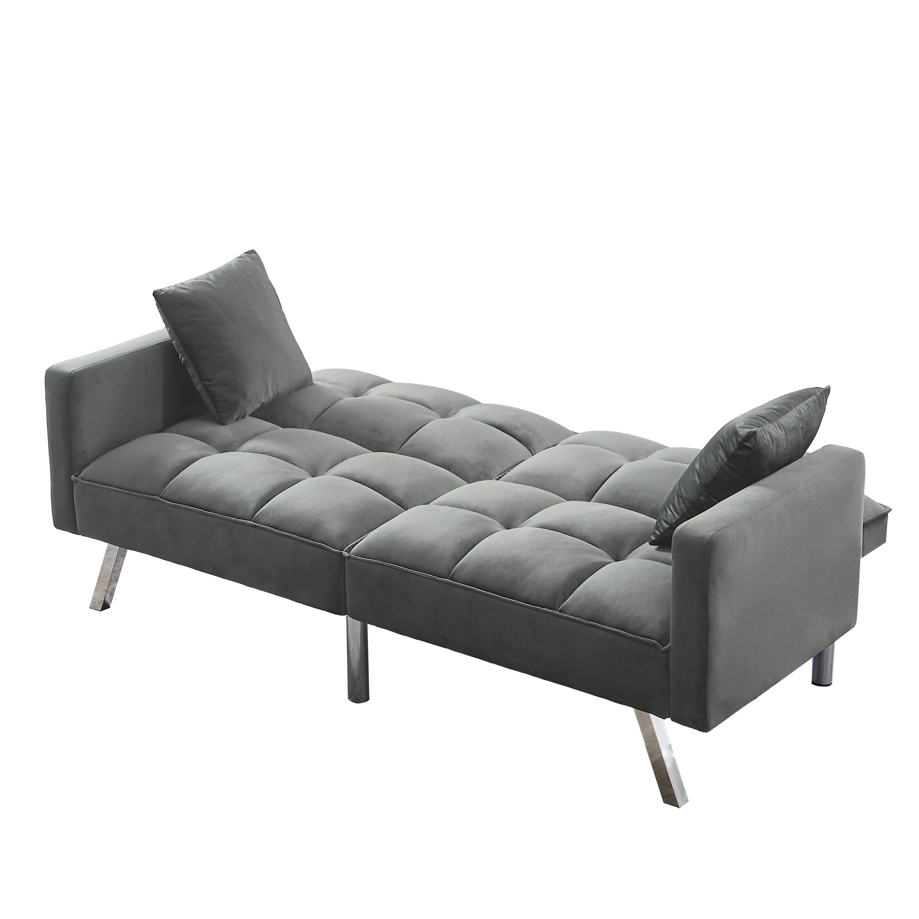 FUTON SOFA SLEEPER GREY VELVET WITH 2 PILLOWS(same asW223S01431、W223S01464。Size difference, See Details in page.
) - Atlantic Fine Furniture Inc