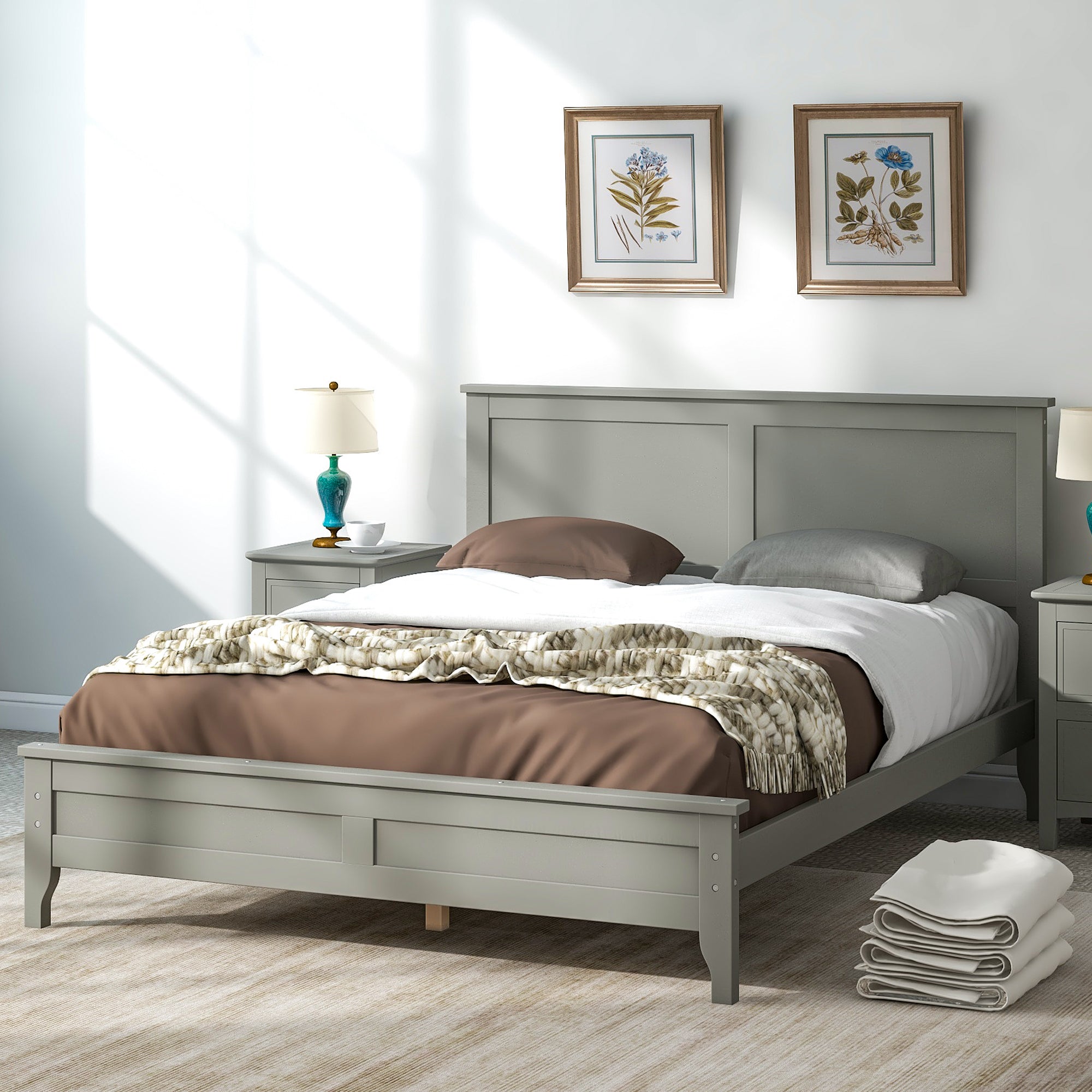 Gray Solid Wood 5 Pieces Full Bedroom Sets(bed+nightstand*2+chest+dresser)NEW - Atlantic Fine Furniture Inc