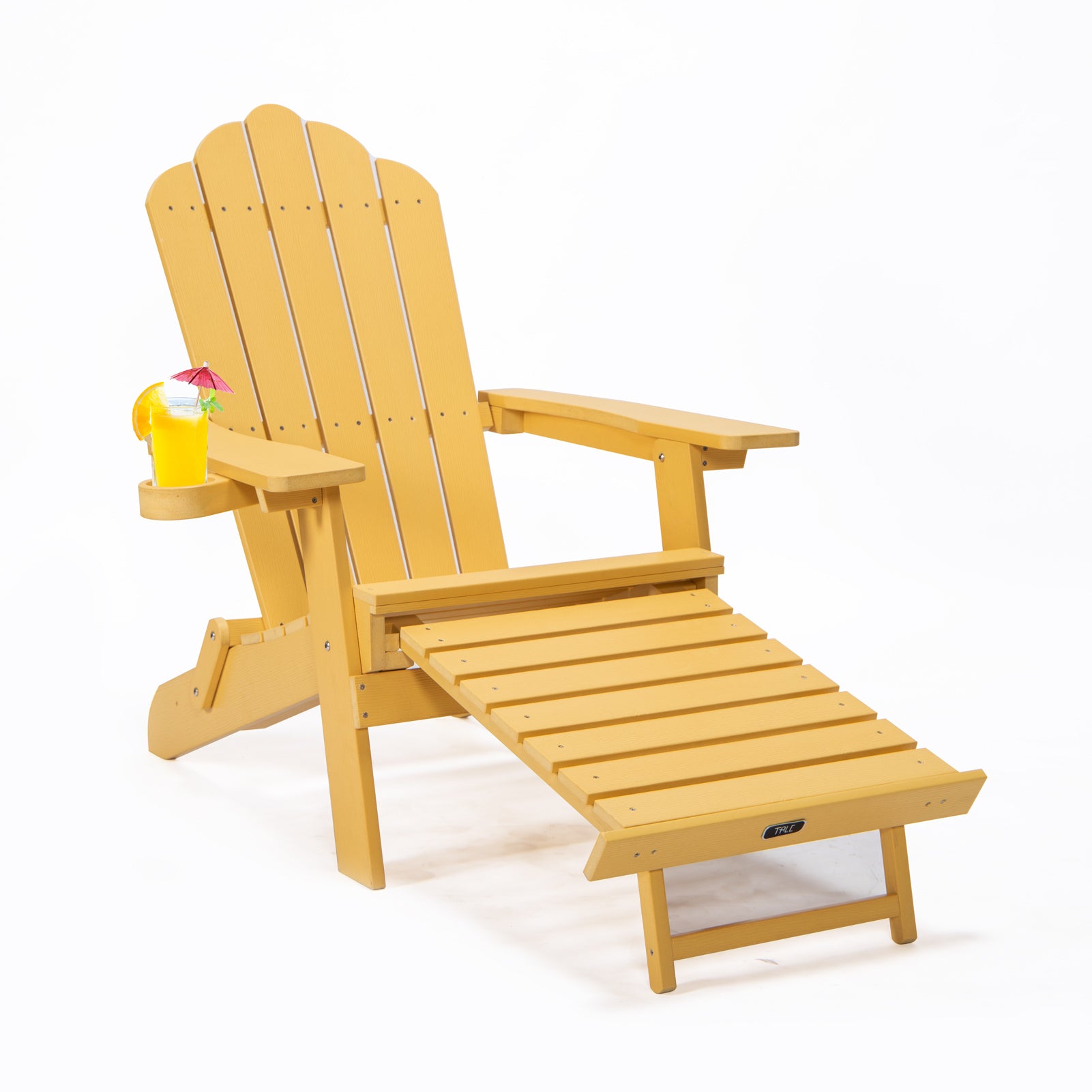 TALE Folding Adirondack Chair with Pullout Ottoman with Cup Holder, Oversized, Poly Lumber, for Patio Deck Garden, Backyard Furniture, Easy to Install,YELLOW. Banned from selling on Amazon - Atlantic Fine Furniture Inc