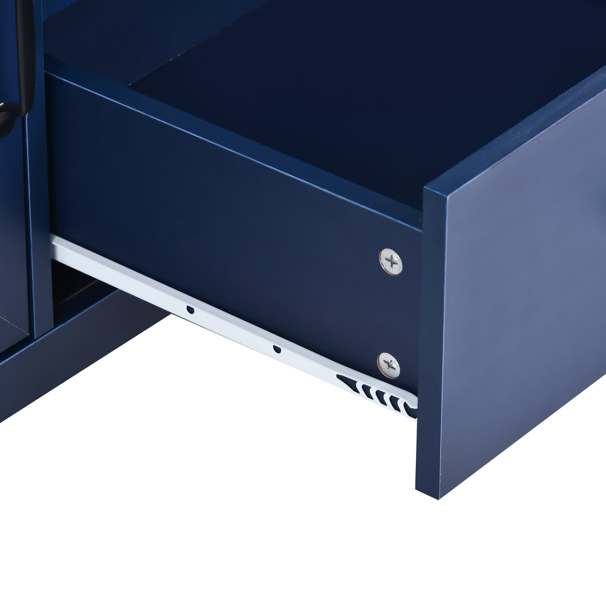 U-Can TV Stand for TV up to 68 in with 2 Doors and 2 Drawers Open Style Cabinet, Sideboard for Living room, Navy - Atlantic Fine Furniture Inc