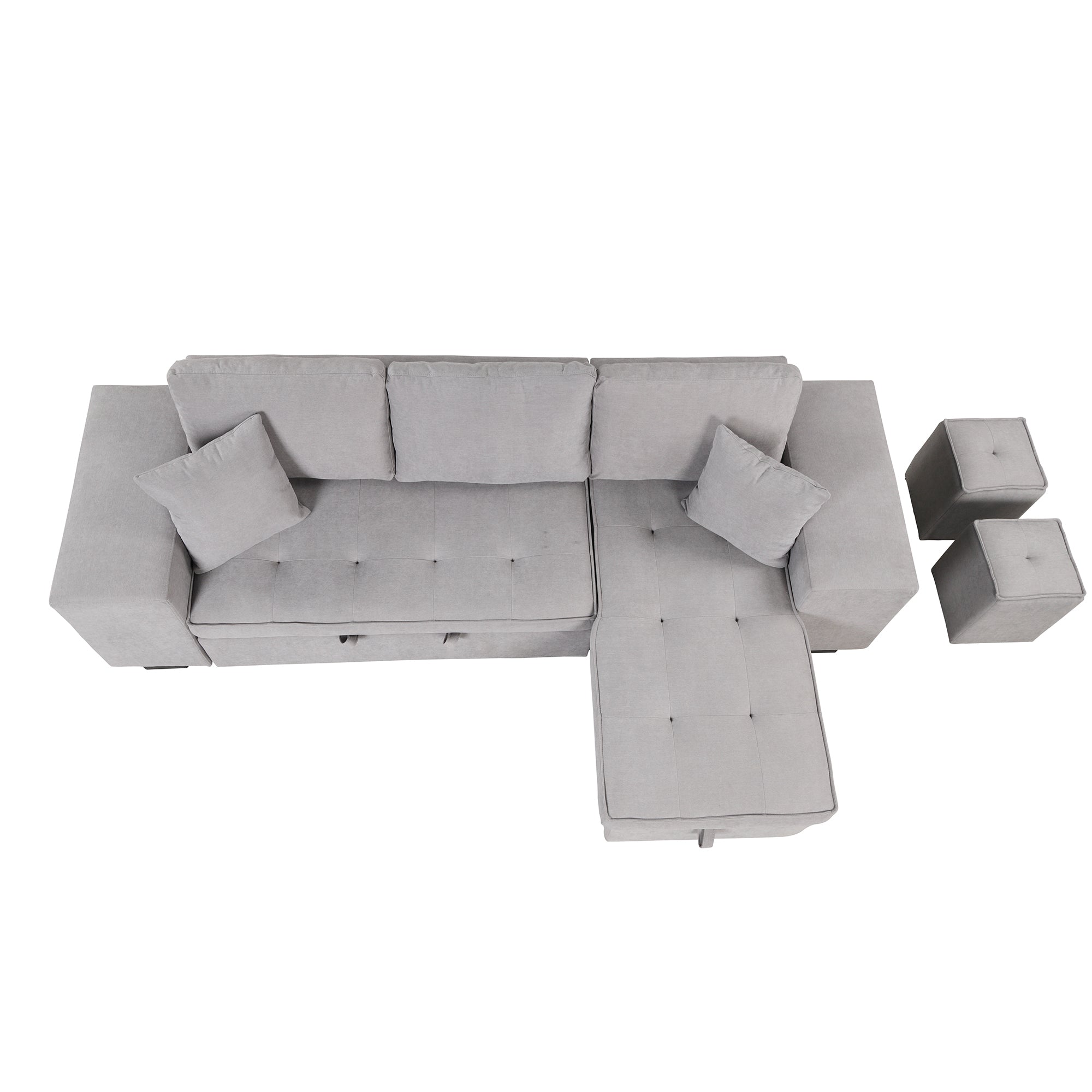 Orisfur. 104" Pull Out Sleeper Sofa Reversible L-Shape 3 Seat Sectional Couch with Storage Chaise and 2 Stools for Living Room Furniture Set - Atlantic Fine Furniture Inc