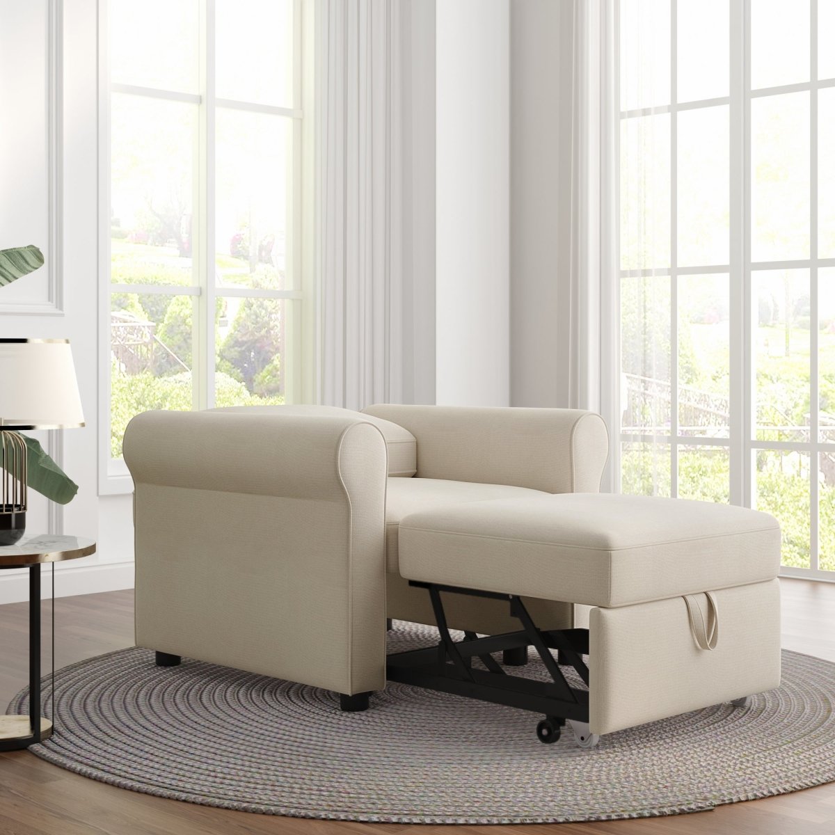 3-in-1 Sofa Bed Chair, Convertible Sleeper Chair Bed,Adjust Backrest Into a Sofa,Lounger Chair,Single Bed,Modern Chair Bed Sleeper for Adults,Beige - Atlantic Fine Furniture Inc
