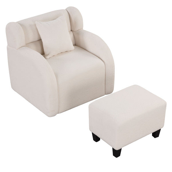 Swivel Accent Chair With Ottoman, Teddy Short Plush Particle Velvet Armchair, 360 Degree Swivel Barrel Chair With Footstool For Living Room, Hotel, Bedroom, Office, Lounge, White